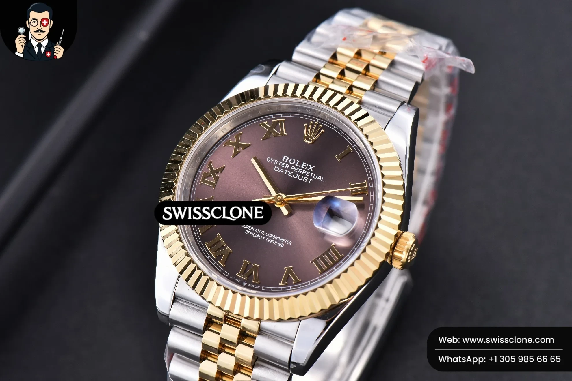 Rolex Datejust 41mm YG/SS Gray Dial Roma Marker Fluted Bezel Jubille VR3235 1:1 Super Clone - Clasp & Bracelet Finishing