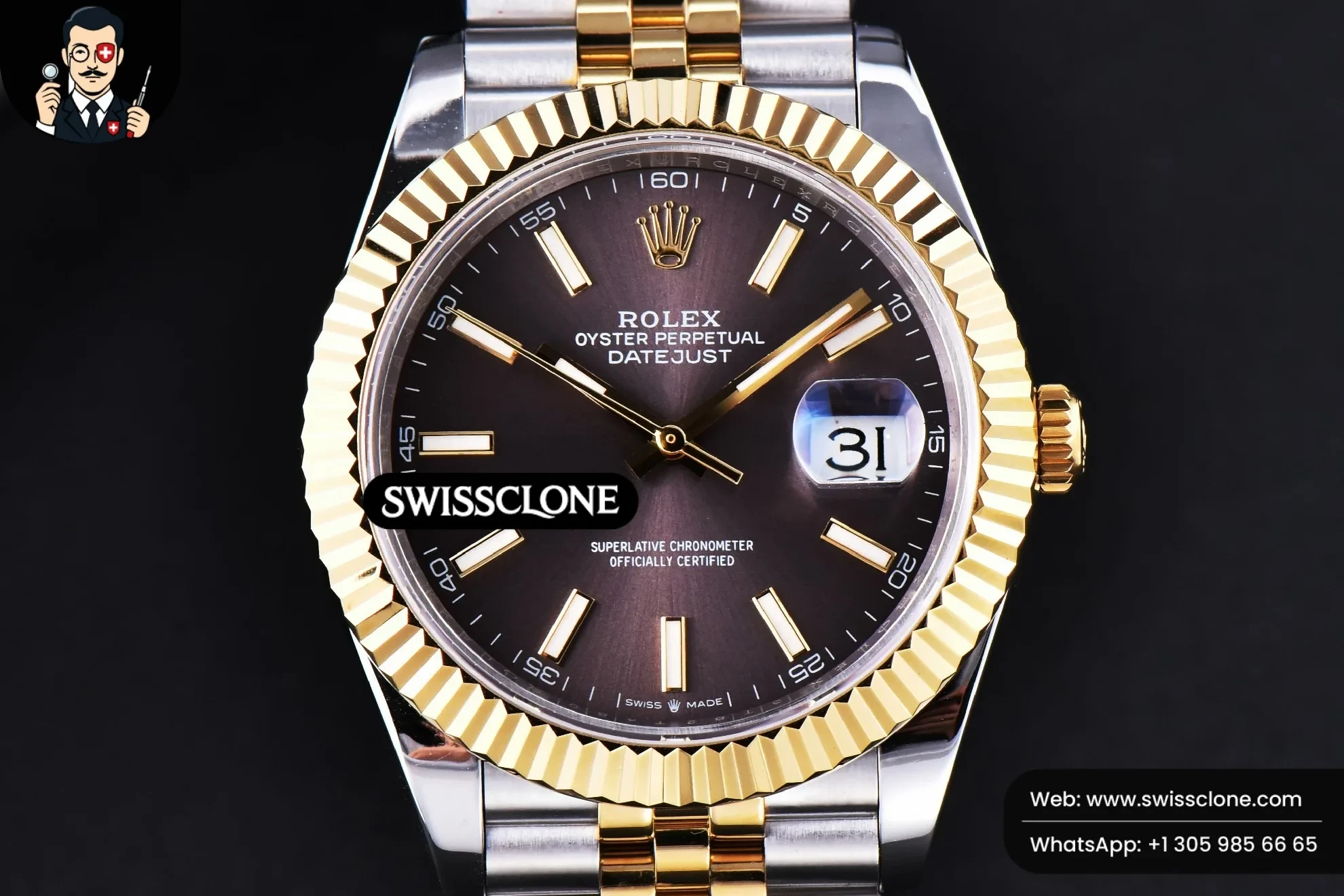 Rolex Datejust 41mm YG/SS Gray Dial Stick Marker Fluted Bezel Jubille VR3235