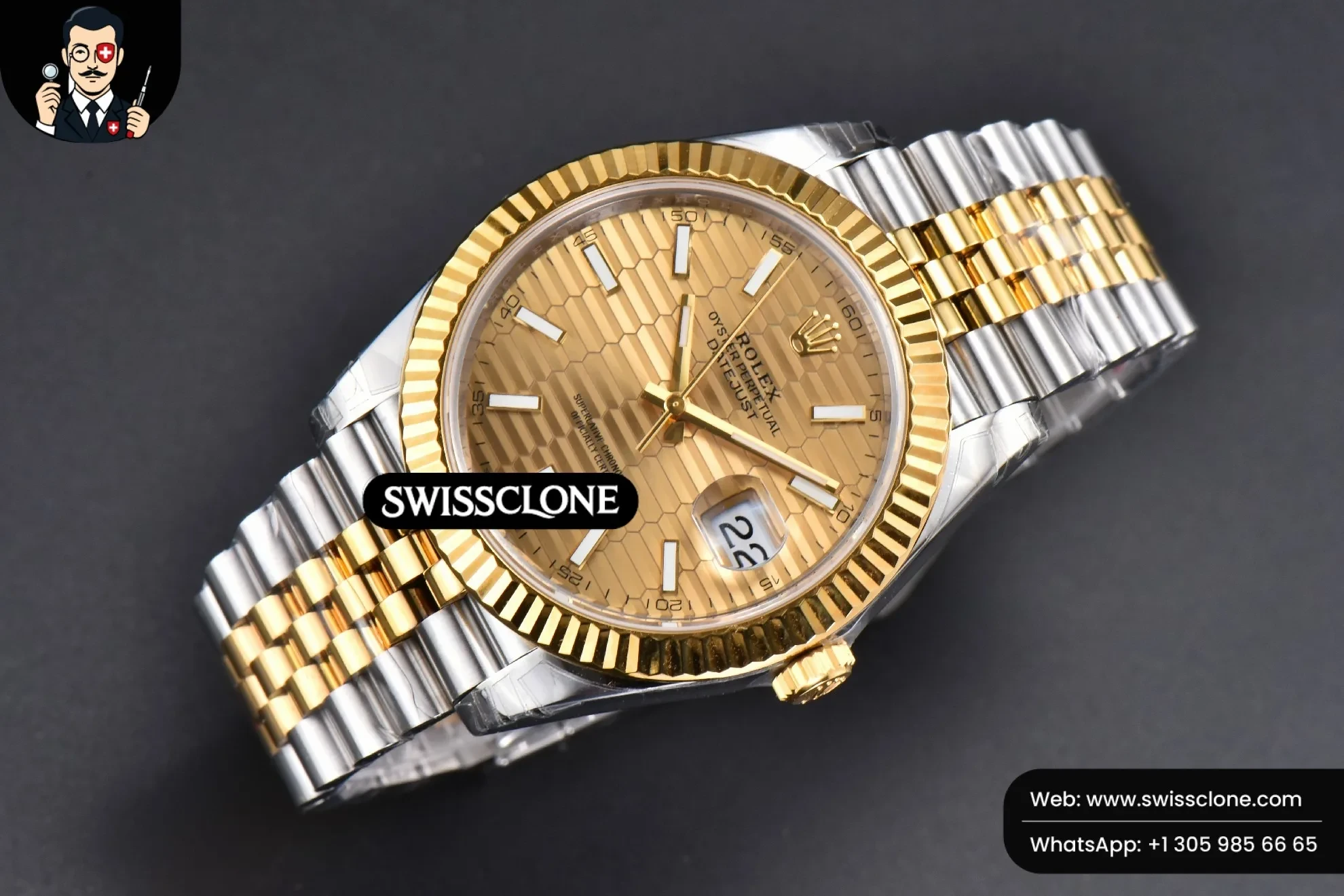 Rolex DateJust 41mm YG/SS Motif Dial Lume Marker Jubilee VS3235 1:1 Super Clone - Bezel & Case Profile