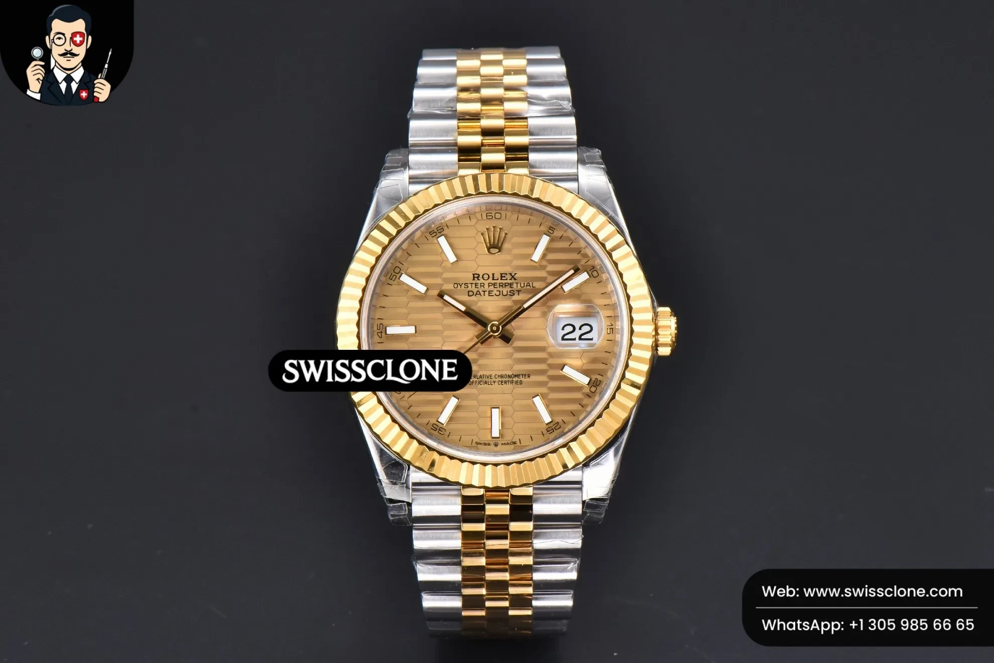 Rolex DateJust 41mm YG/SS Motif Dial Lume Marker Jubilee VS3235 1:1 Super Clone - Dial Macro Close-Up