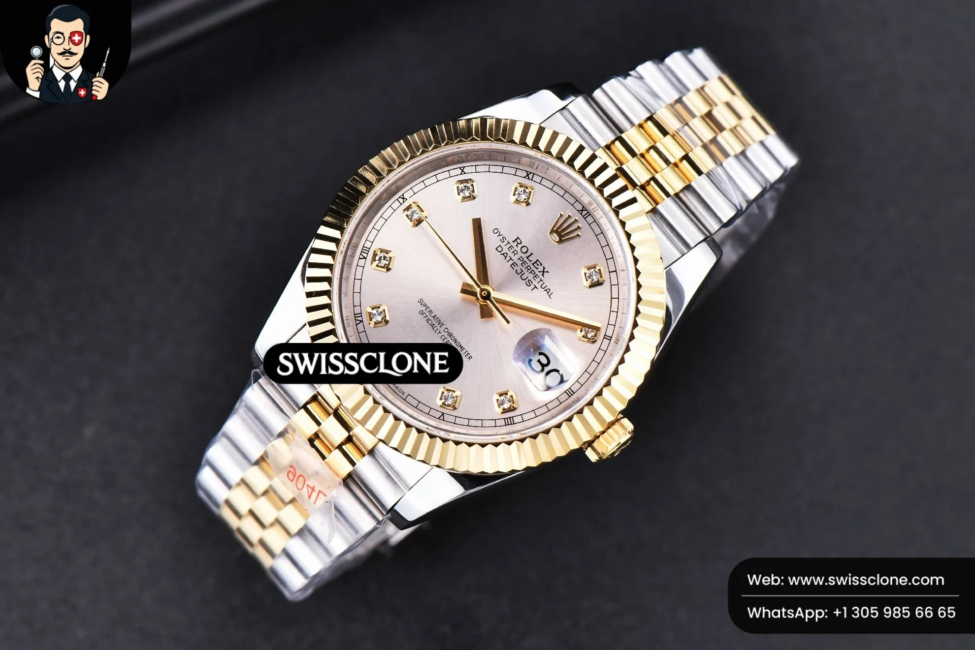 Rolex Datejust 41mm YG/SS Silver Dial Diamond Marker Fluted Bezel Jubille VR3235 1:1 Super Clone - Bezel & Case Profile