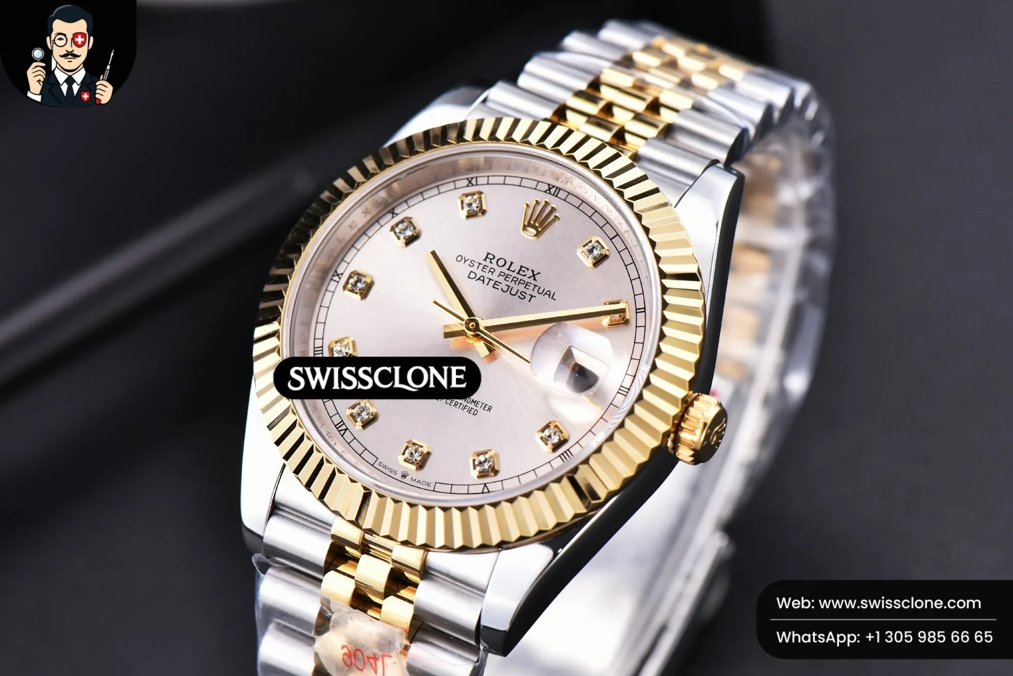 Rolex Datejust 41mm YG/SS Silver Dial Diamond Marker Fluted Bezel Jubille VR3235 1:1 Super Clone - Clasp & Bracelet Finishing