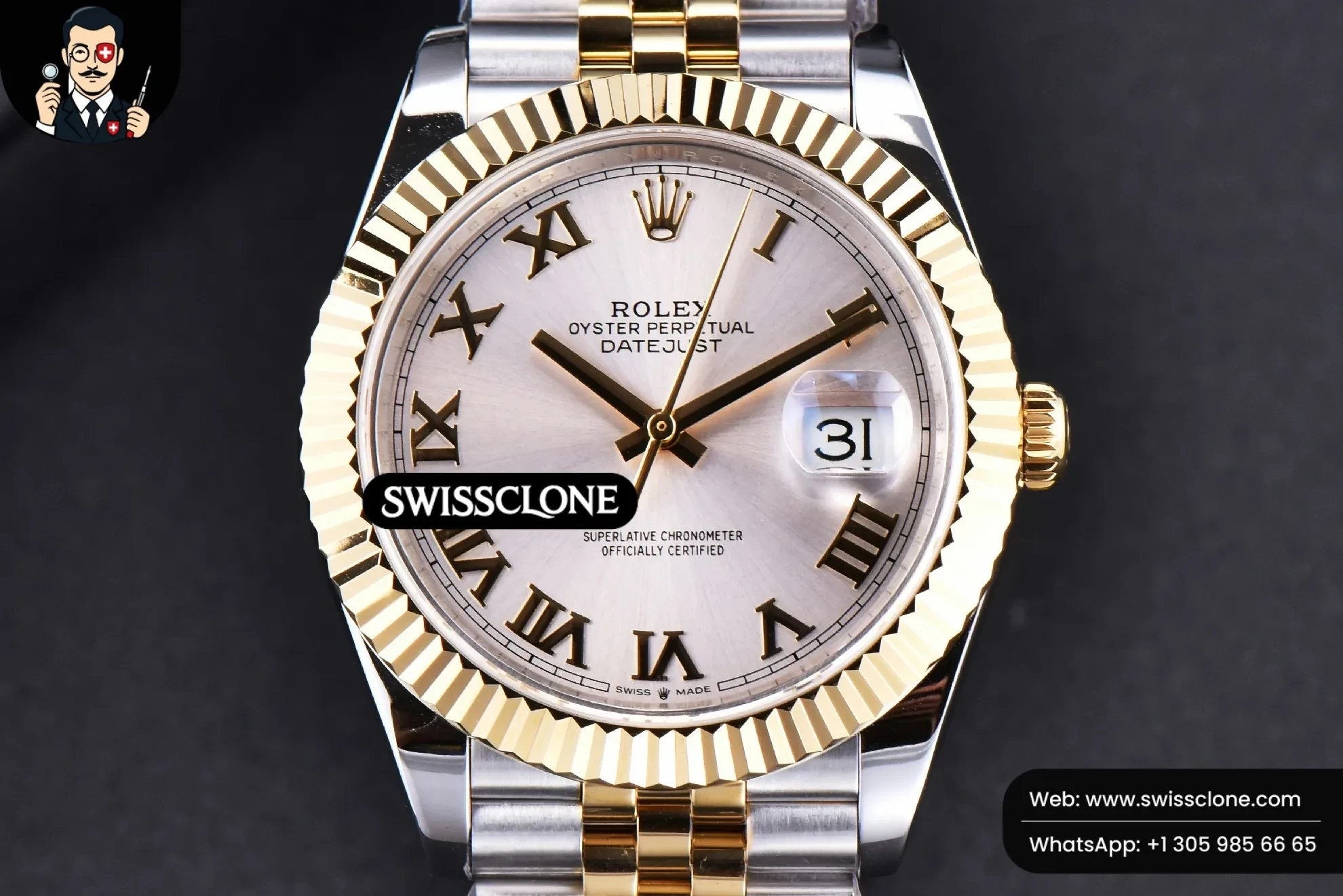 Rolex Datejust 41mm YG/SS Silver Dial Roma Marker Fluted Bezel Jubille VR3235