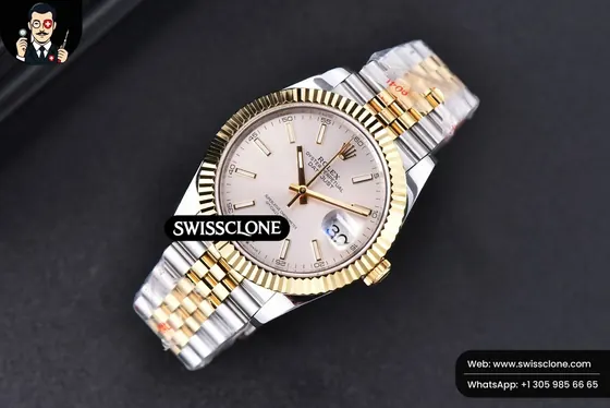 Rolex Datejust 41mm YG/SS Silver Dial Stick Marker Fluted Bezel Jubille VR3235 1:1 Super Clone - Bezel & Case Profile