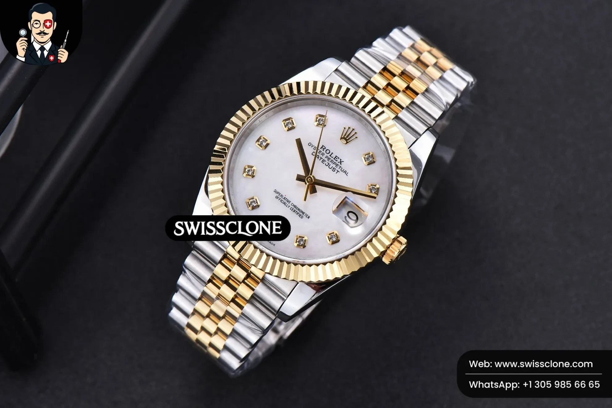 Rolex Datejust 41mm YG/SS White Dial diamond Marker Fluted Bezel Jubille VR3235 1:1 Super Clone - Bezel & Case Profile