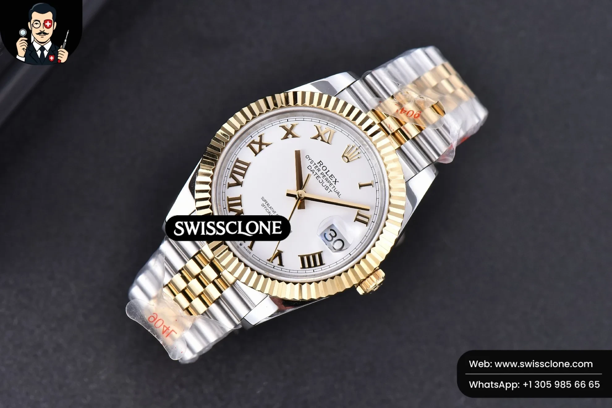 Rolex Datejust 41mm YG/SS White Dial Roma Marker Fluted Bezel Jubille VR3235 1:1 Super Clone - Bezel & Case Profile