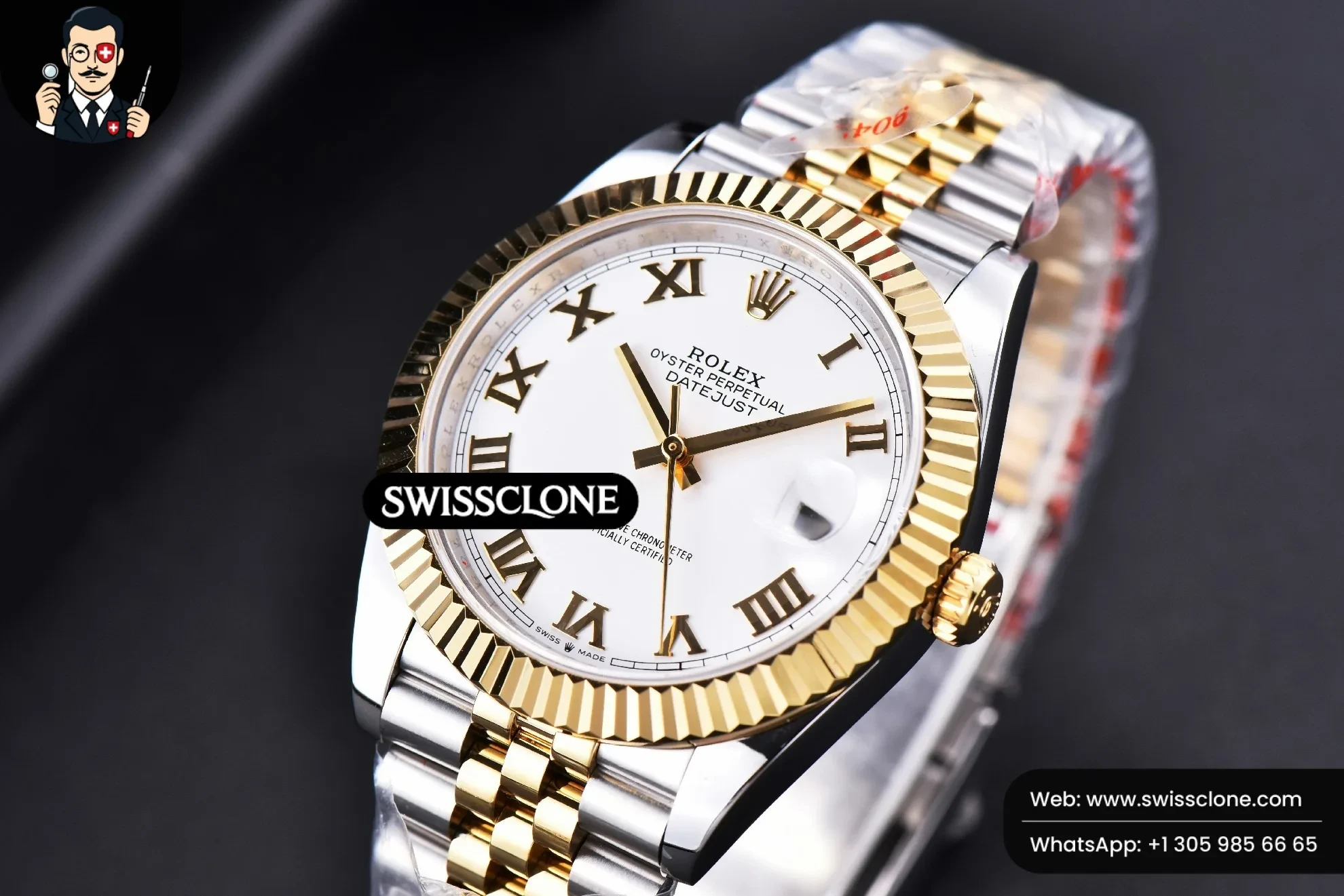 Rolex Datejust 41mm YG/SS White Dial Roma Marker Fluted Bezel Jubille VR3235 1:1 Super Clone - Clasp & Bracelet Finishing