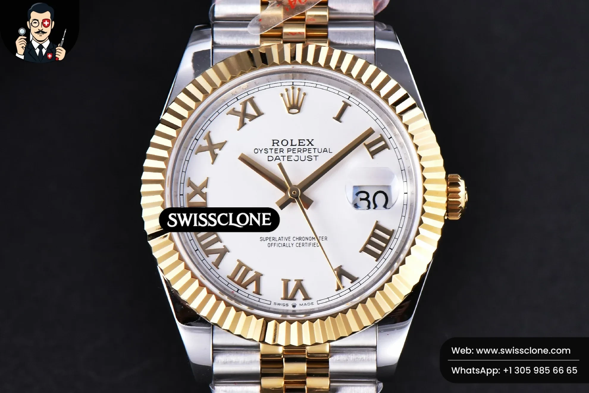 Rolex Datejust 41mm YG/SS White Dial Roma Marker Fluted Bezel Jubille VR3235