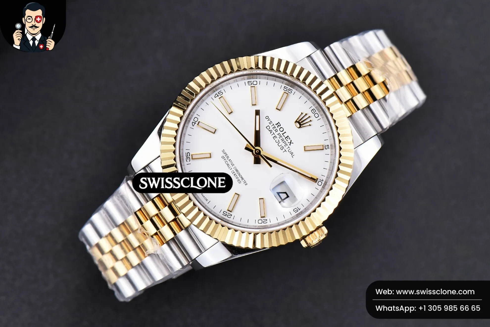 Rolex Datejust 41mm YG/SS White Dial Stick Marker Fluted Bezel Jubille VR3235 1:1 Super Clone - Bezel & Case Profile