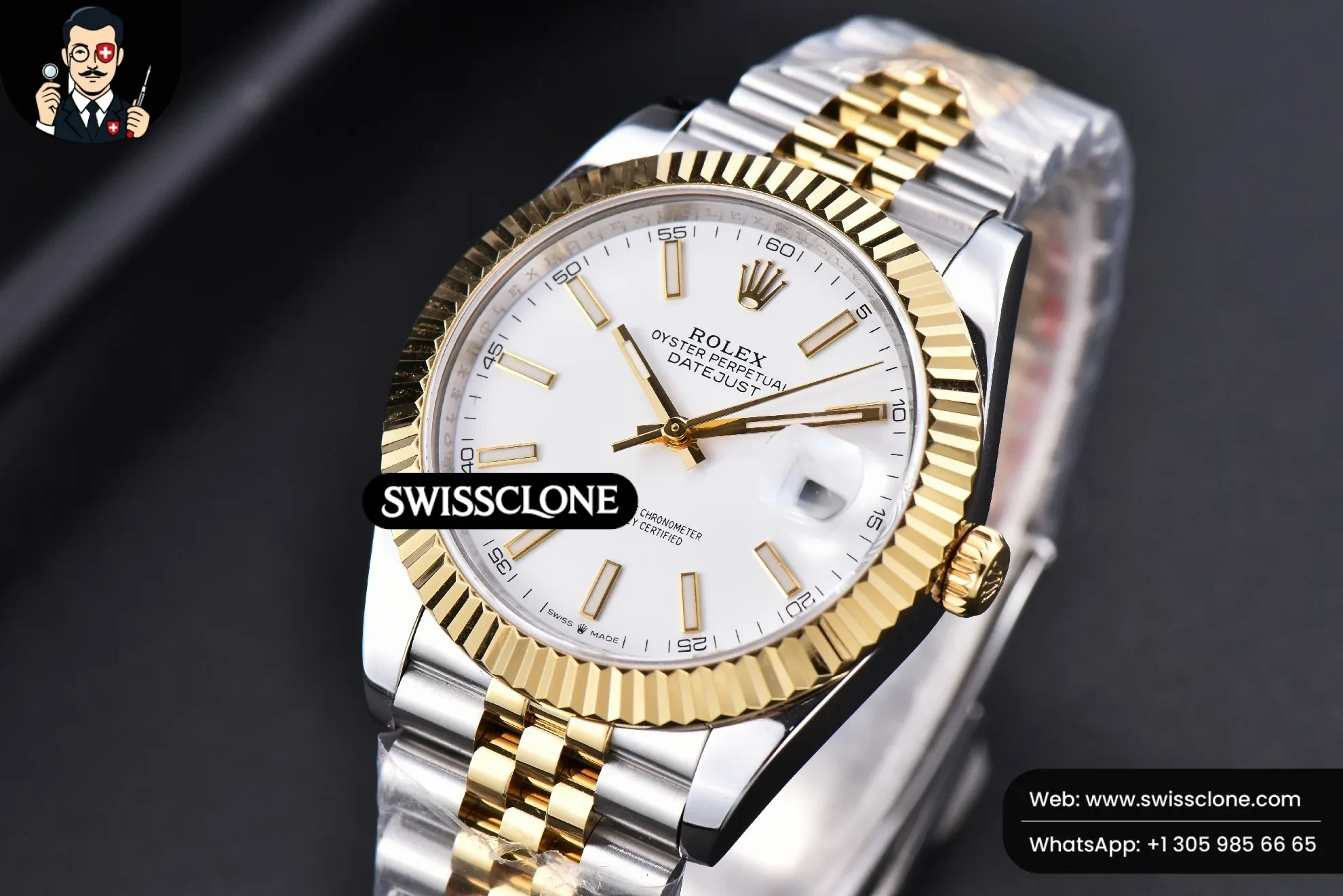 Rolex Datejust 41mm YG/SS White Dial Stick Marker Fluted Bezel Jubille VR3235 1:1 Super Clone - Clasp & Bracelet Finishing