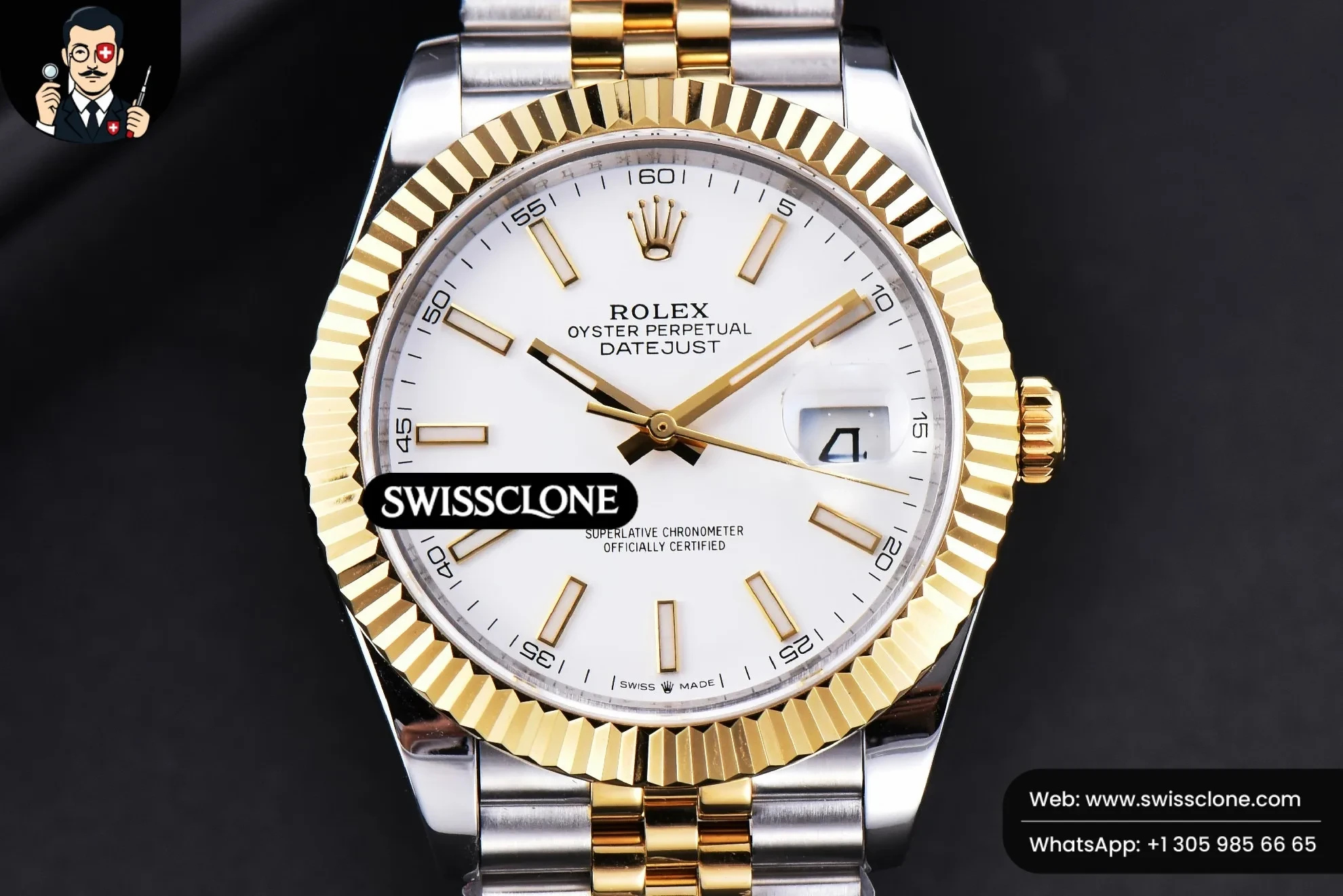 Rolex Datejust 41mm YG/SS White Dial Stick Marker Fluted Bezel Jubille VR3235