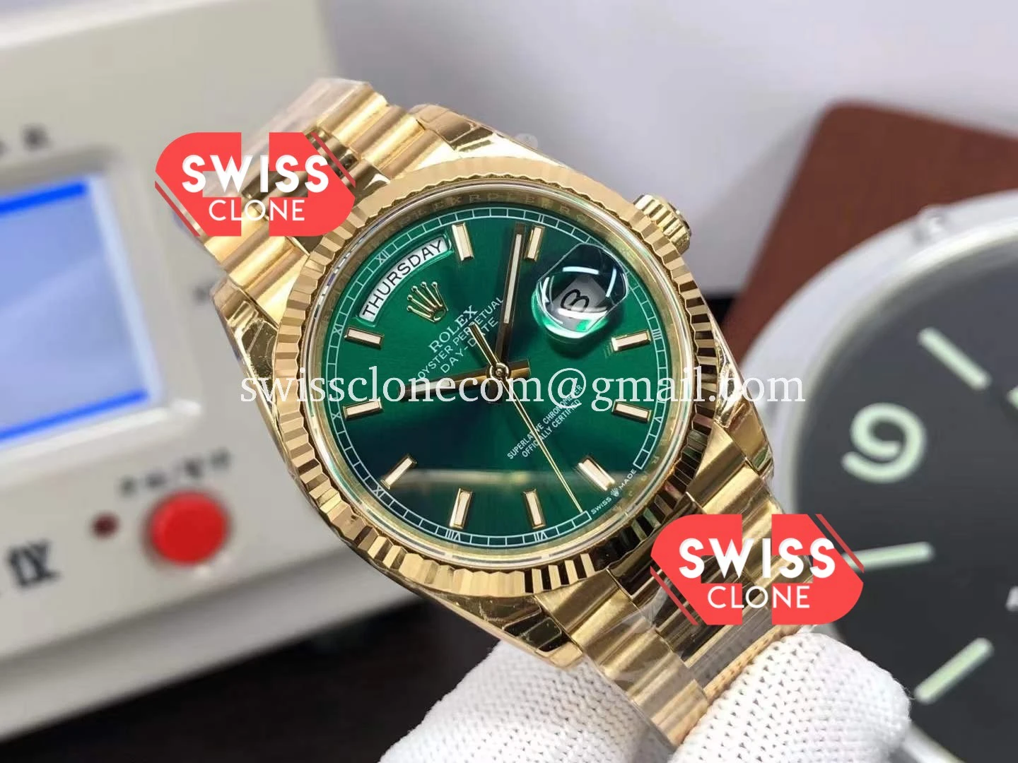 Rolex Day Date 36MM 118238 Green Dial Presidential 18K 1:1 Super Clone - Dial Macro Close-Up