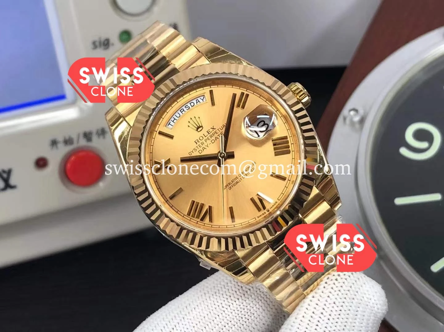 Rolex Day Date 40MM Gold Dial Roman Numerals 1:1 Super Clone - Dial Macro Close-Up
