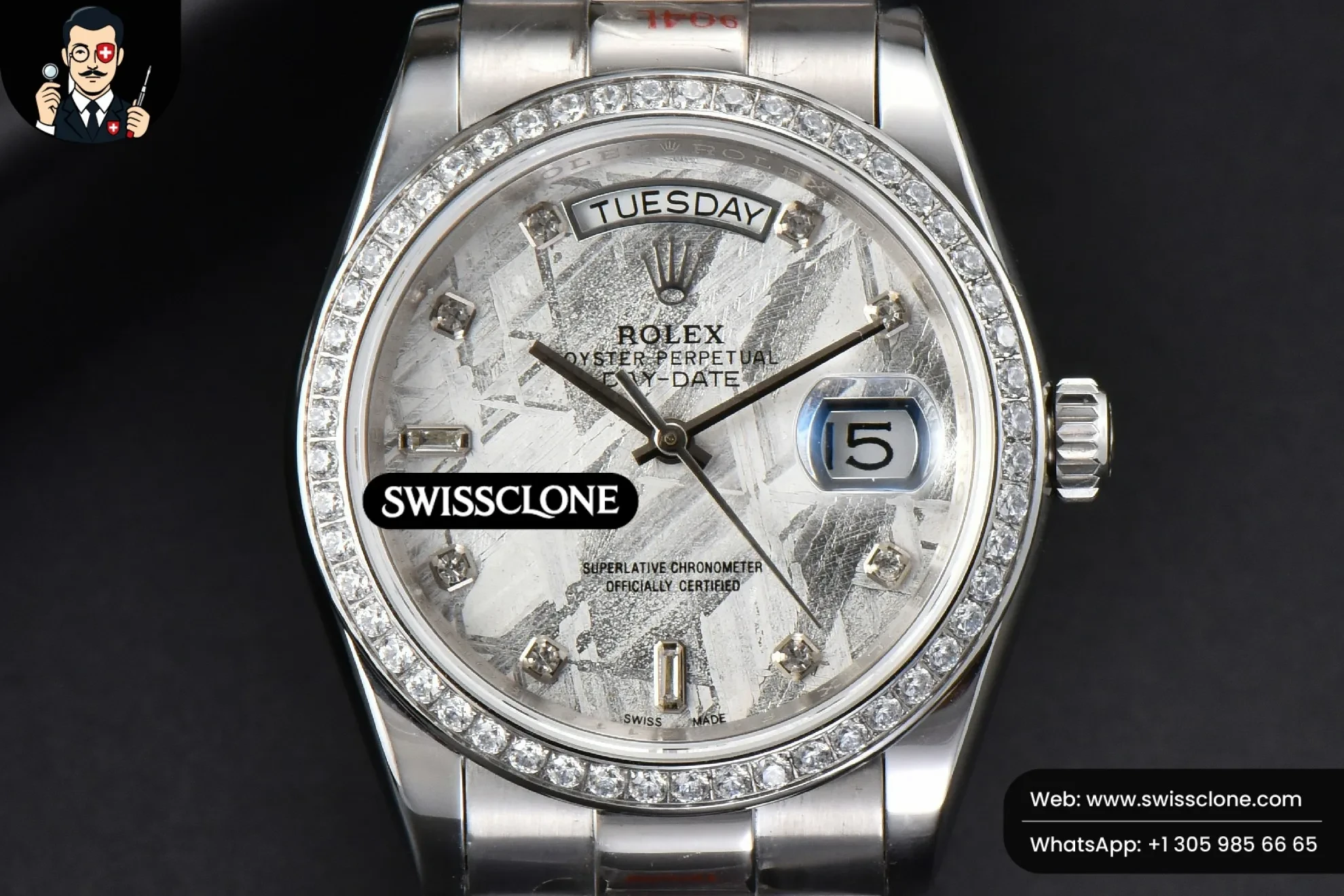 Rolex Daydate 36mm Diamond Meteorite Dial Diamond Marker