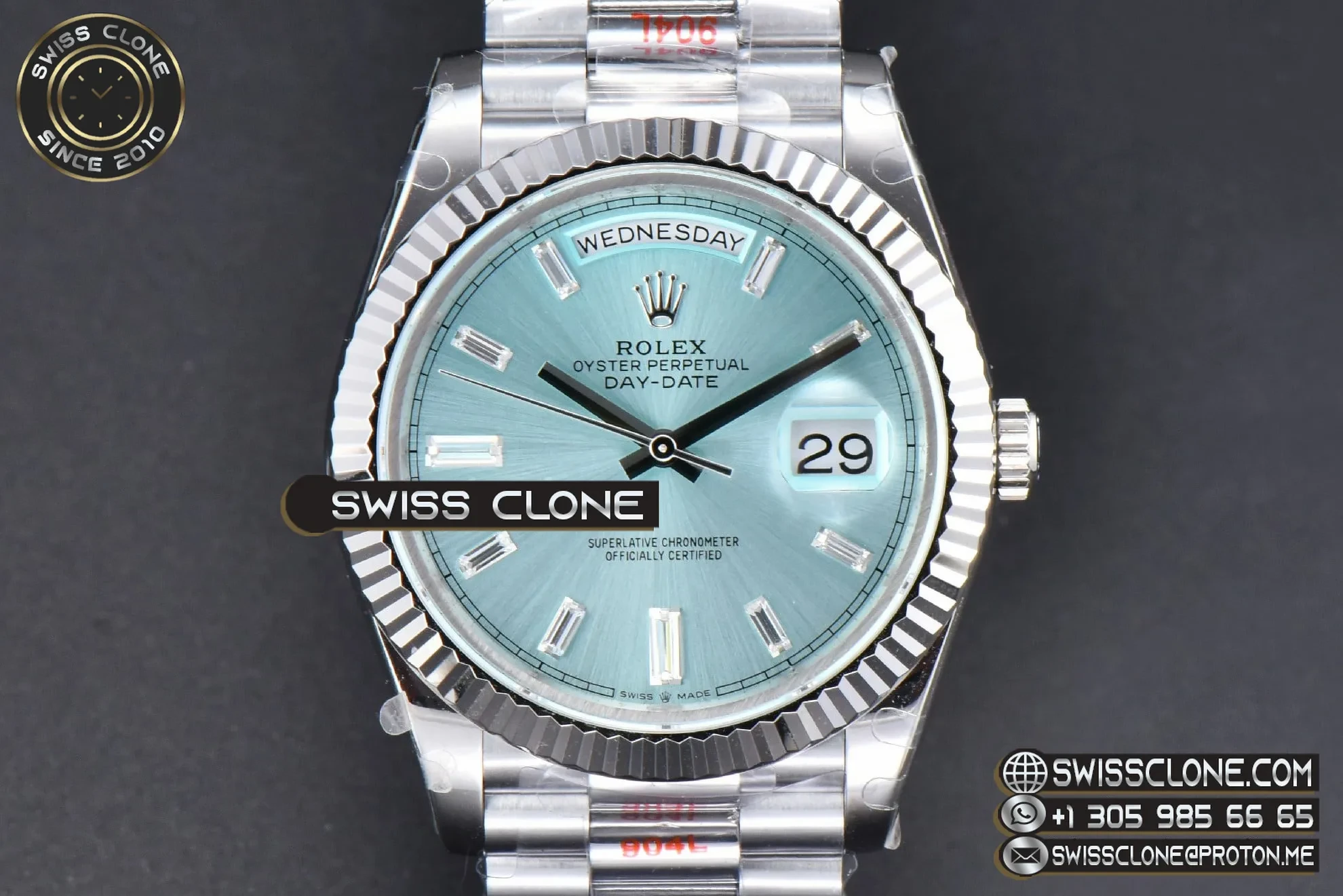 Rolex DayDate 36MM GMF Ice Blue Dial Diamond Marker President Bracelet A3235 GM Factory 1:1 Super Clone - Dial Macro Close-Up