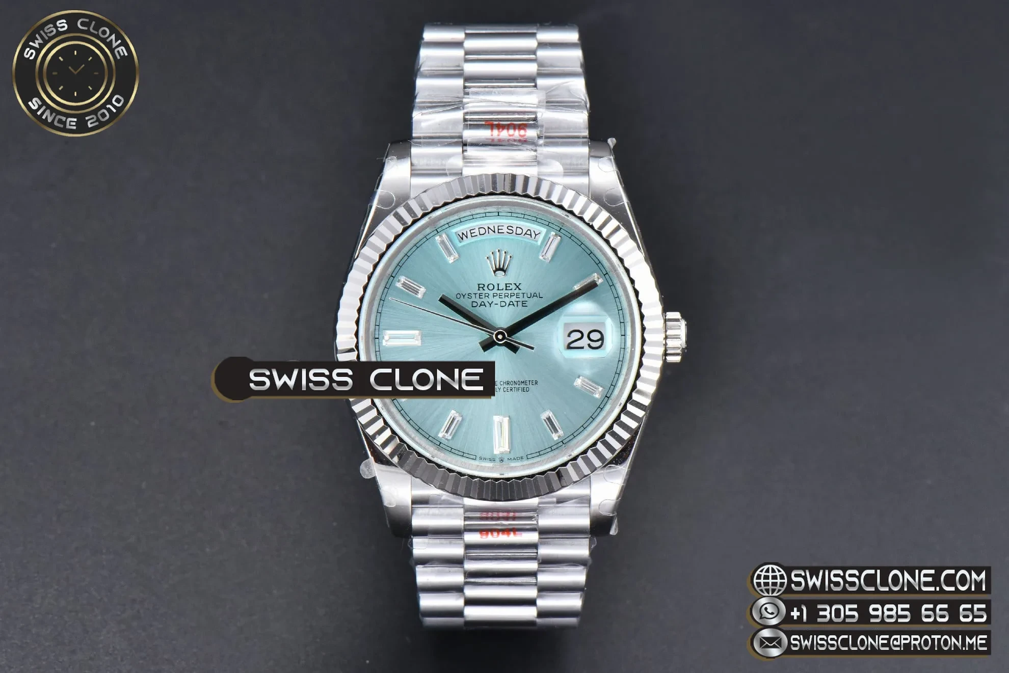 Rolex DayDate 36MM GMF Ice Blue Dial Diamond Marker President Bracelet A3235