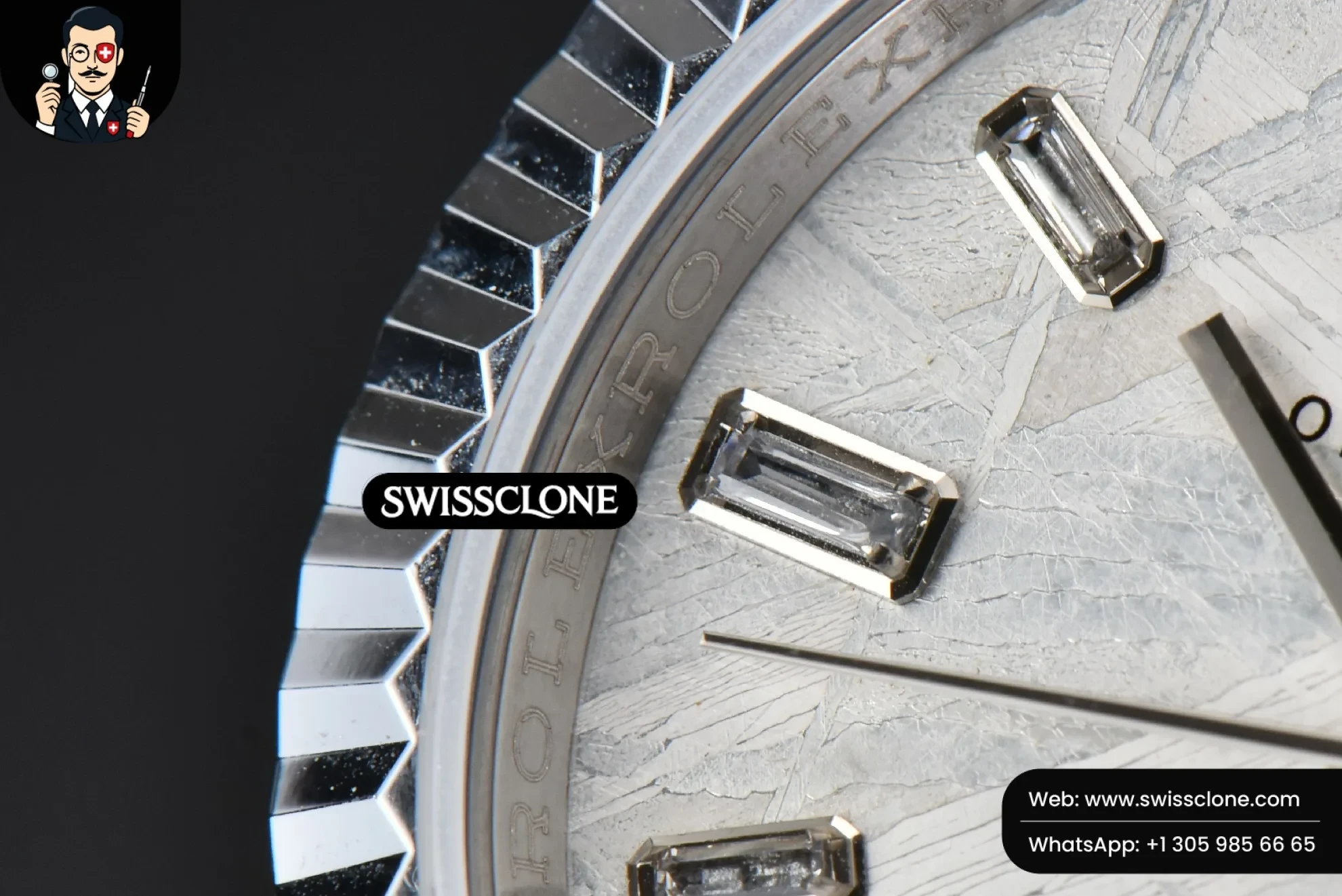Rolex Daydate 36mm Meteorite Dial Diamond Marker (SW-30186) 1:1 Super Clone - Crown Guard & Case Thickness Profile
