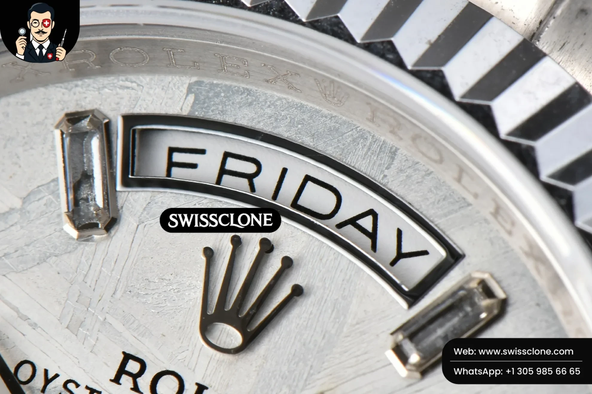 Rolex Daydate 36mm Meteorite Dial Diamond Marker (SW-30186) 1:1 Super Clone - Caseback & Cloned Calibre Movement