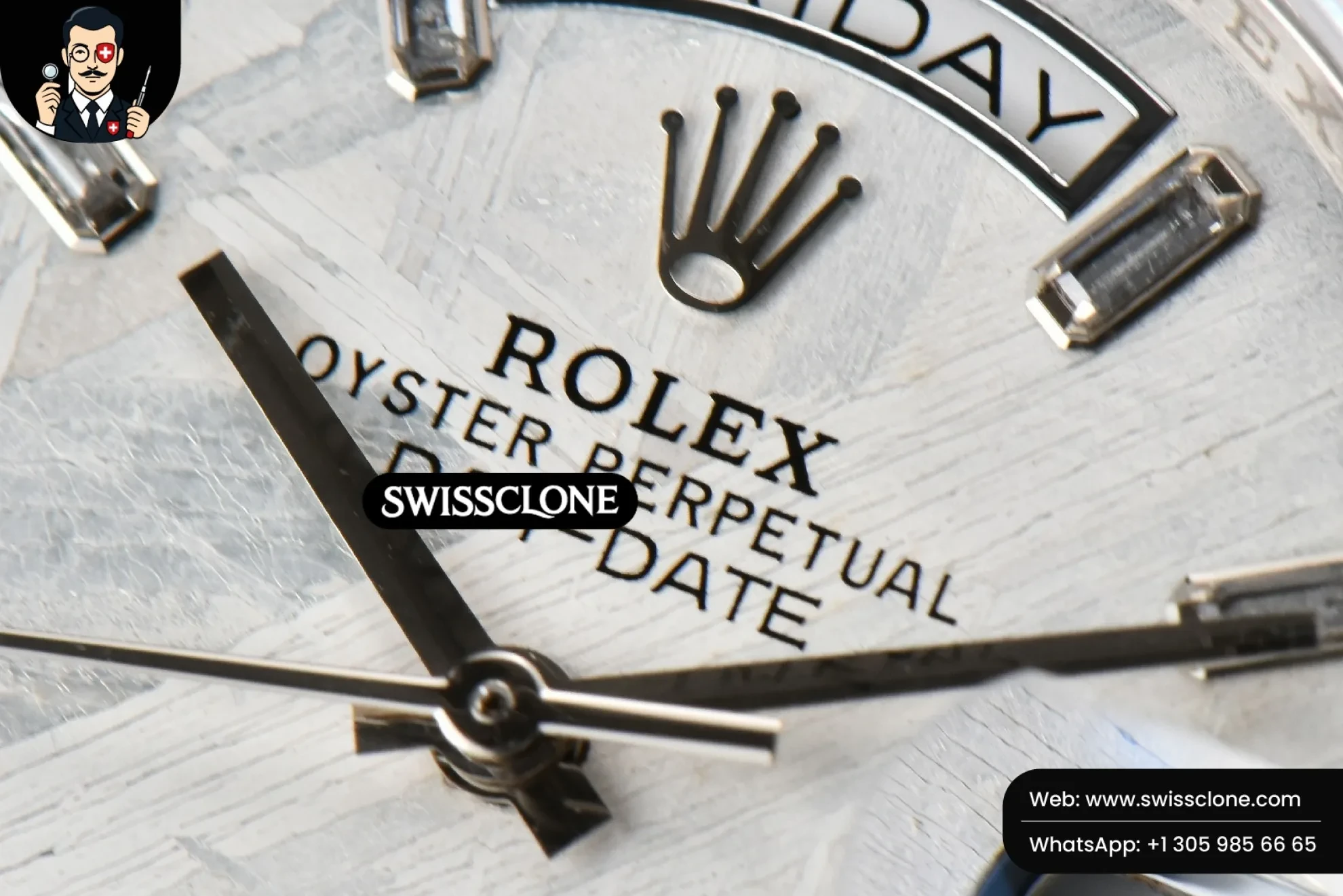 Rolex Daydate 36mm Meteorite Dial Diamond Marker (SW-30186) 1:1 Super Clone - Clasp & Bracelet Brushed Finishing