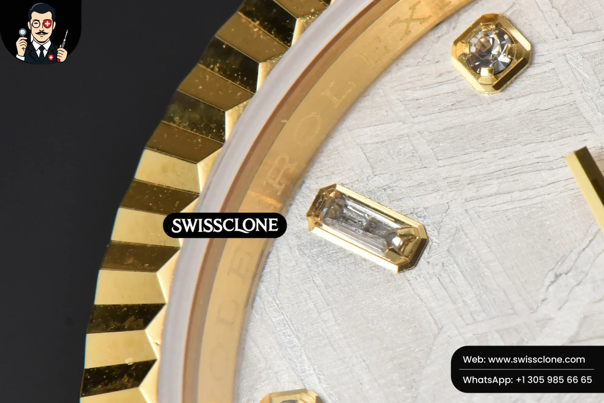 Rolex Daydate 36mm Meteorite Dial Diamond Marker (SW-30202) 1:1 Super Clone - Crown Guard & Case Thickness Profile