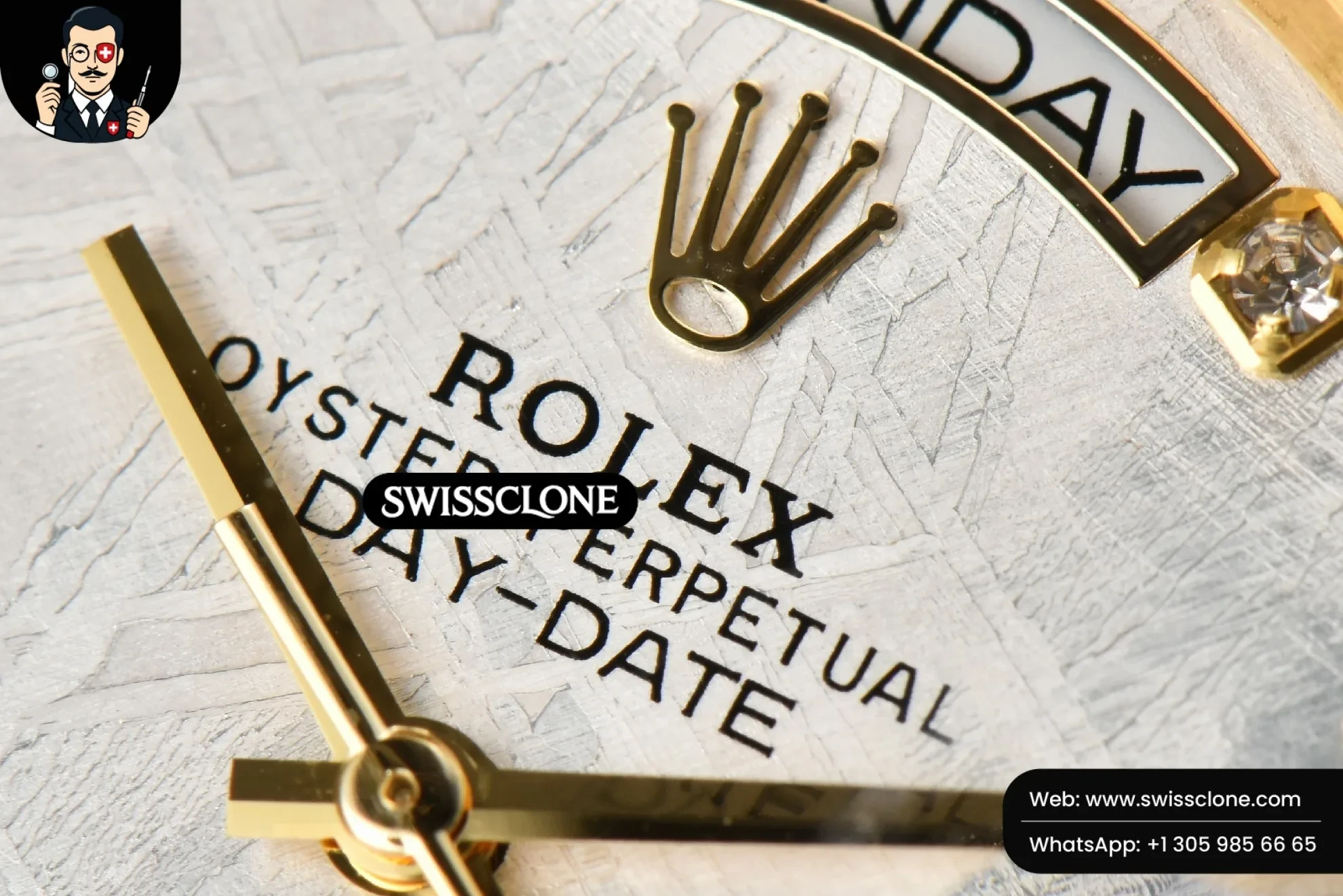 Rolex Daydate 36mm Meteorite Dial Diamond Marker (SW-30202) 1:1 Super Clone - Clasp & Bracelet Brushed Finishing