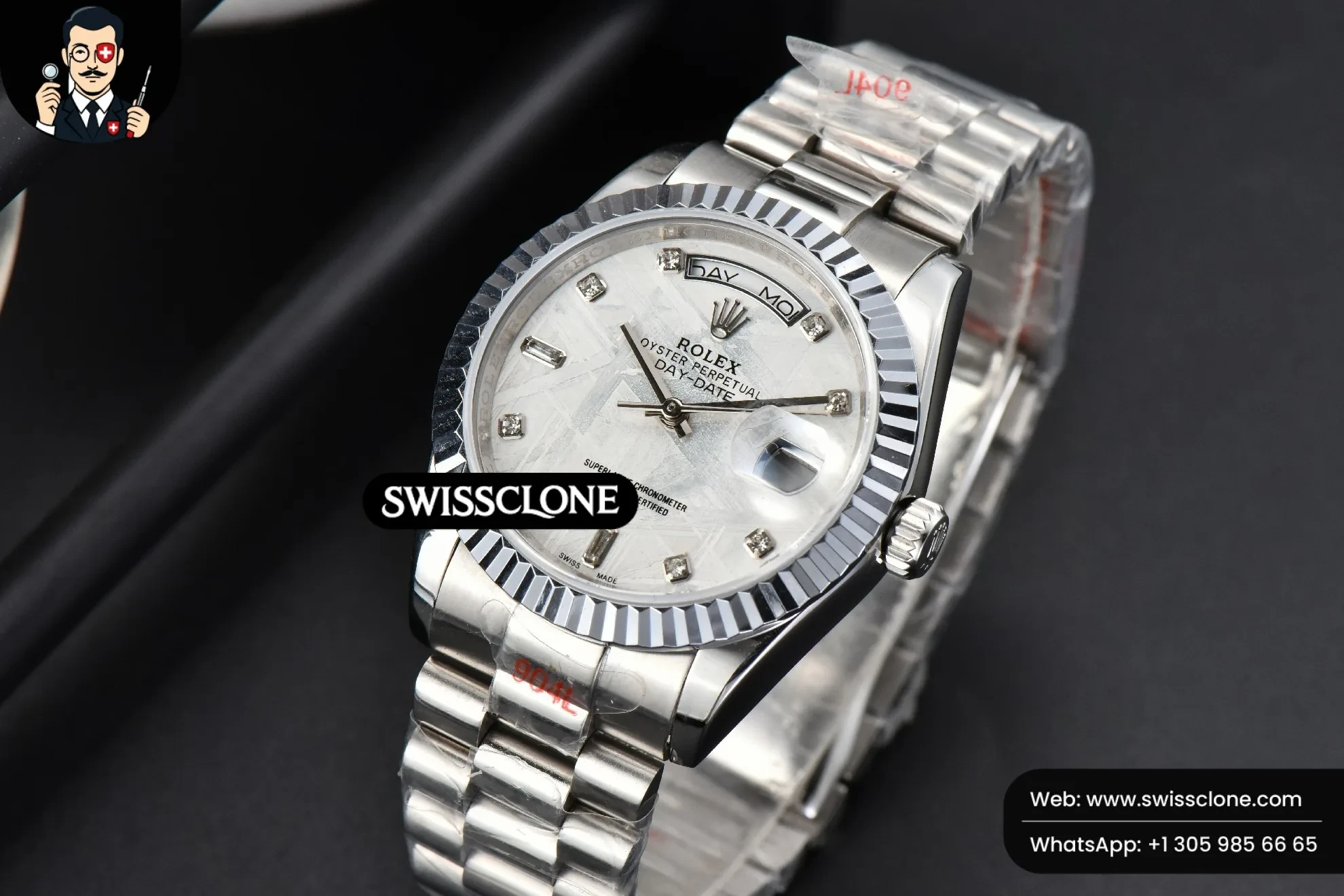 Rolex Daydate 36mm Meteorite Dial Diamond Marker (SW-30226) 1:1 Super Clone - Bezel & Lateral Case Profile