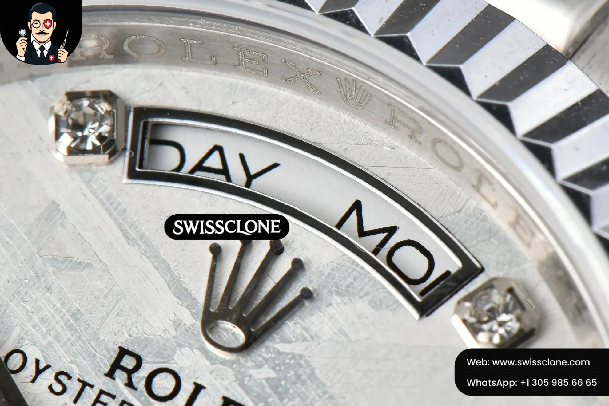 Rolex Daydate 36mm Meteorite Dial Diamond Marker (SW-30226) 1:1 Super Clone - Clasp & Bracelet Brushed Finishing