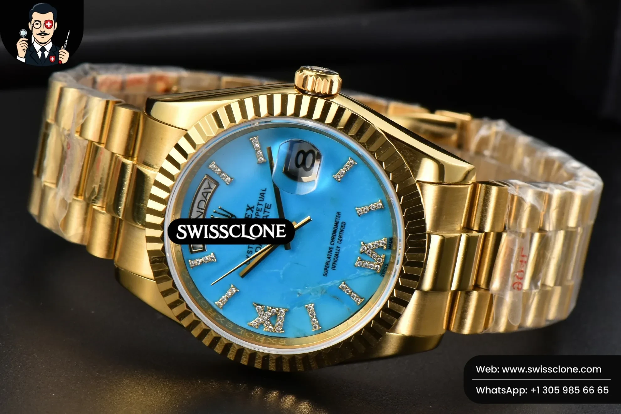 Rolex Daydate 36mm Meteorite Dial Roma Diamond Marker 1:1 Super Clone - Bezel & Case Profile