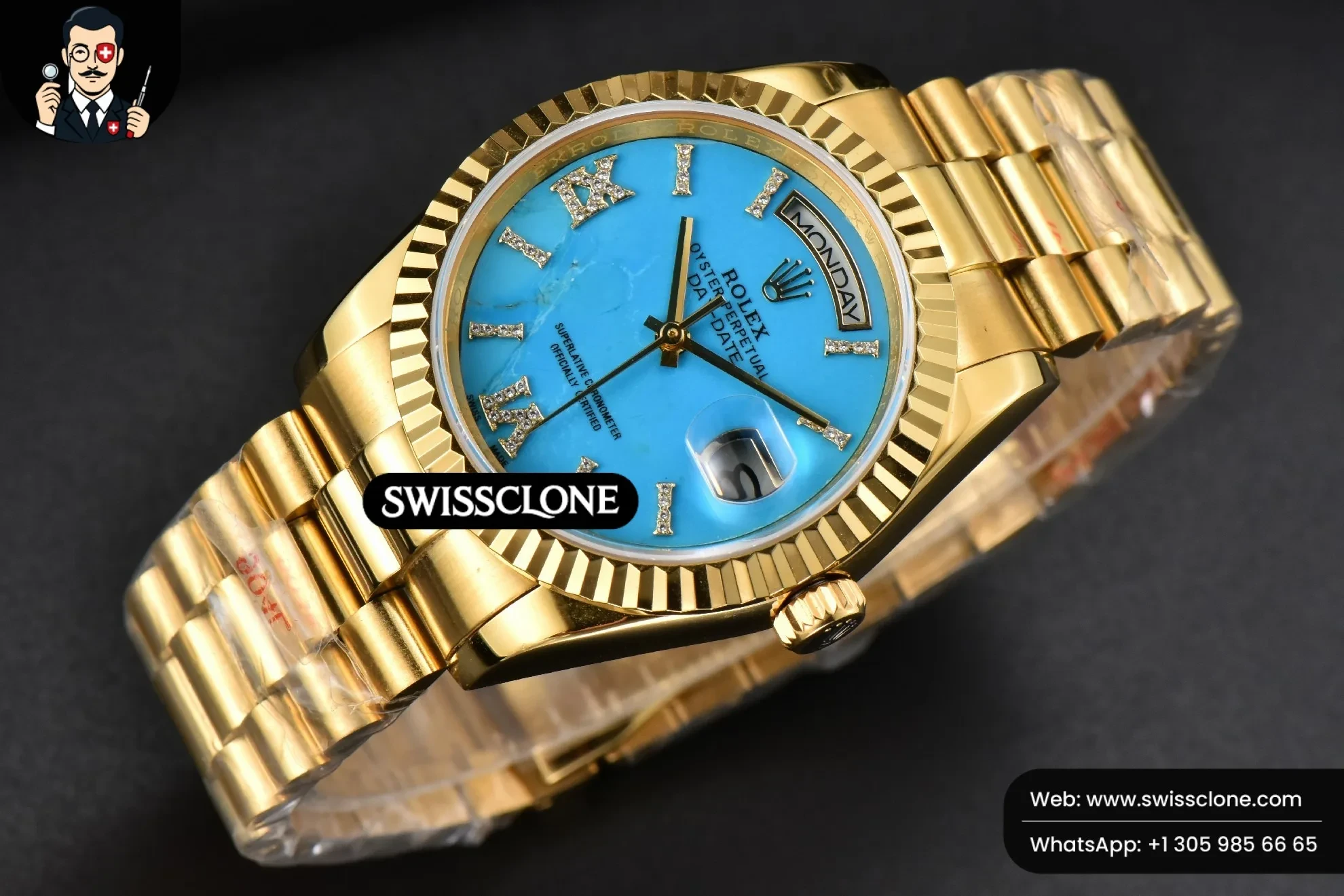 Rolex Daydate 36mm Meteorite Dial Roma Diamond Marker 1:1 Super Clone - Dial Macro Close-Up