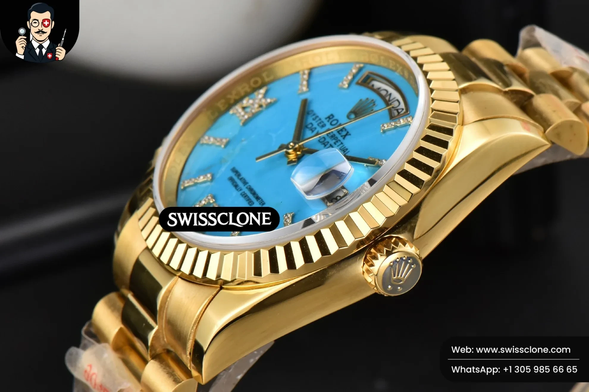 Rolex Daydate 36mm Meteorite Dial Roma Diamond Marker 1:1 Super Clone - On-Wrist Presence View