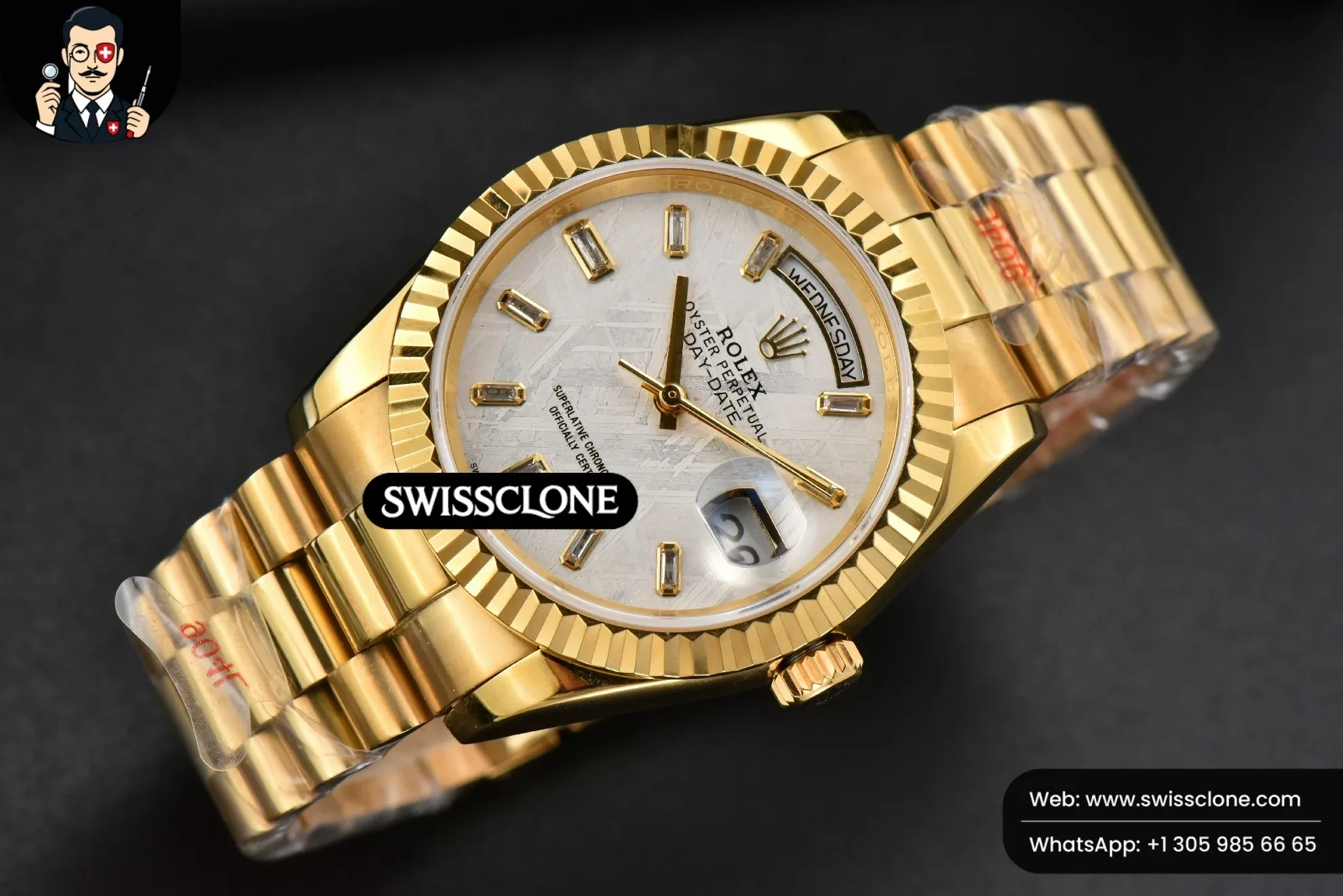 Rolex Daydate 36mm Meteorite Dial Stick Diamond Marker 1:1 Super Clone - Lateral Case Thickness Profile