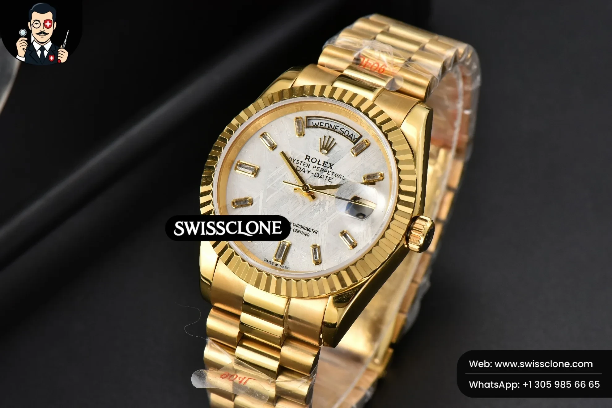 Rolex Daydate 36mm Meteorite Dial Stick Diamond Marker 1:1 Super Clone - Bezel & Case Profile