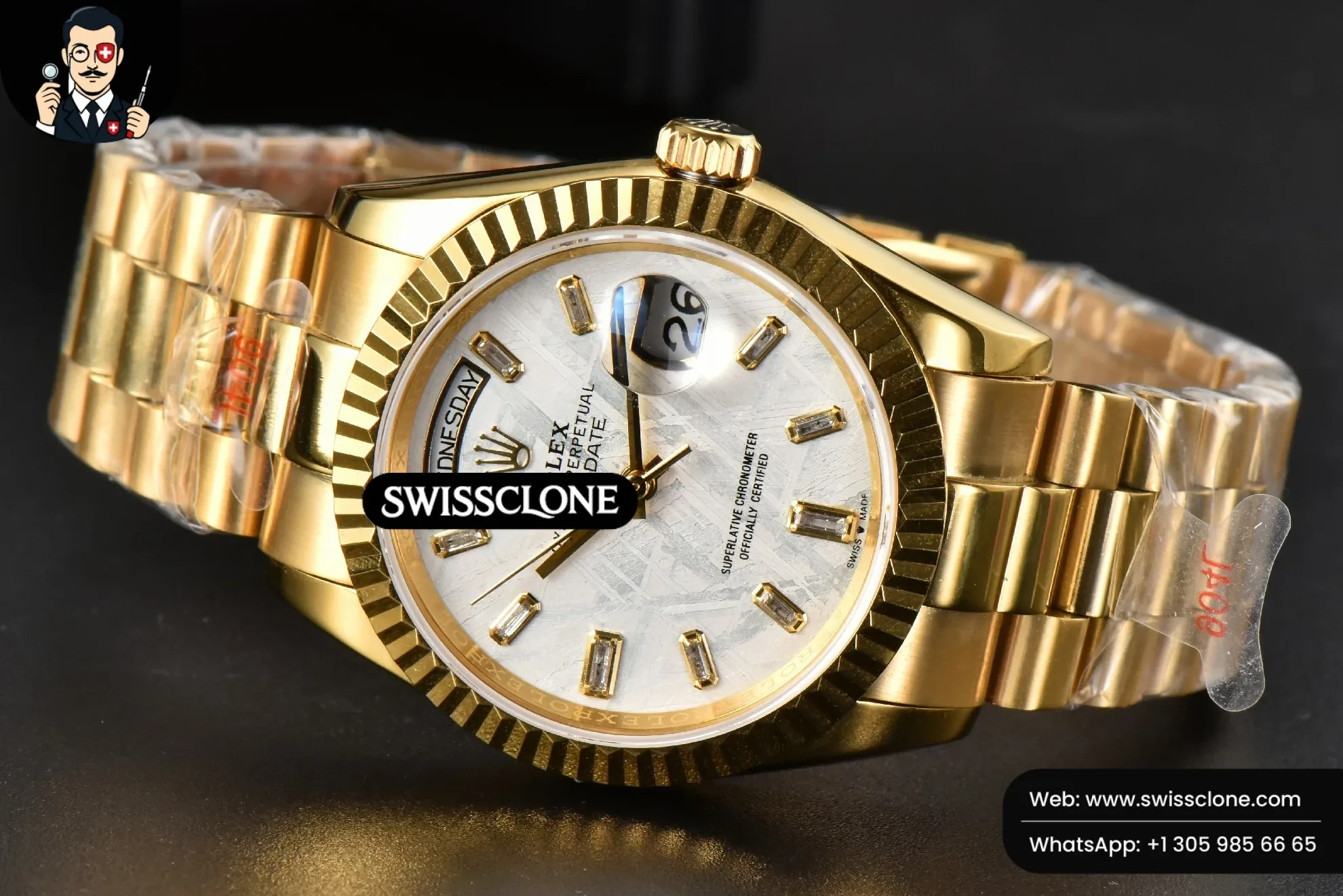 Rolex Daydate 36mm Meteorite Dial Stick Diamond Marker 1:1 Super Clone - On-Wrist Presence View