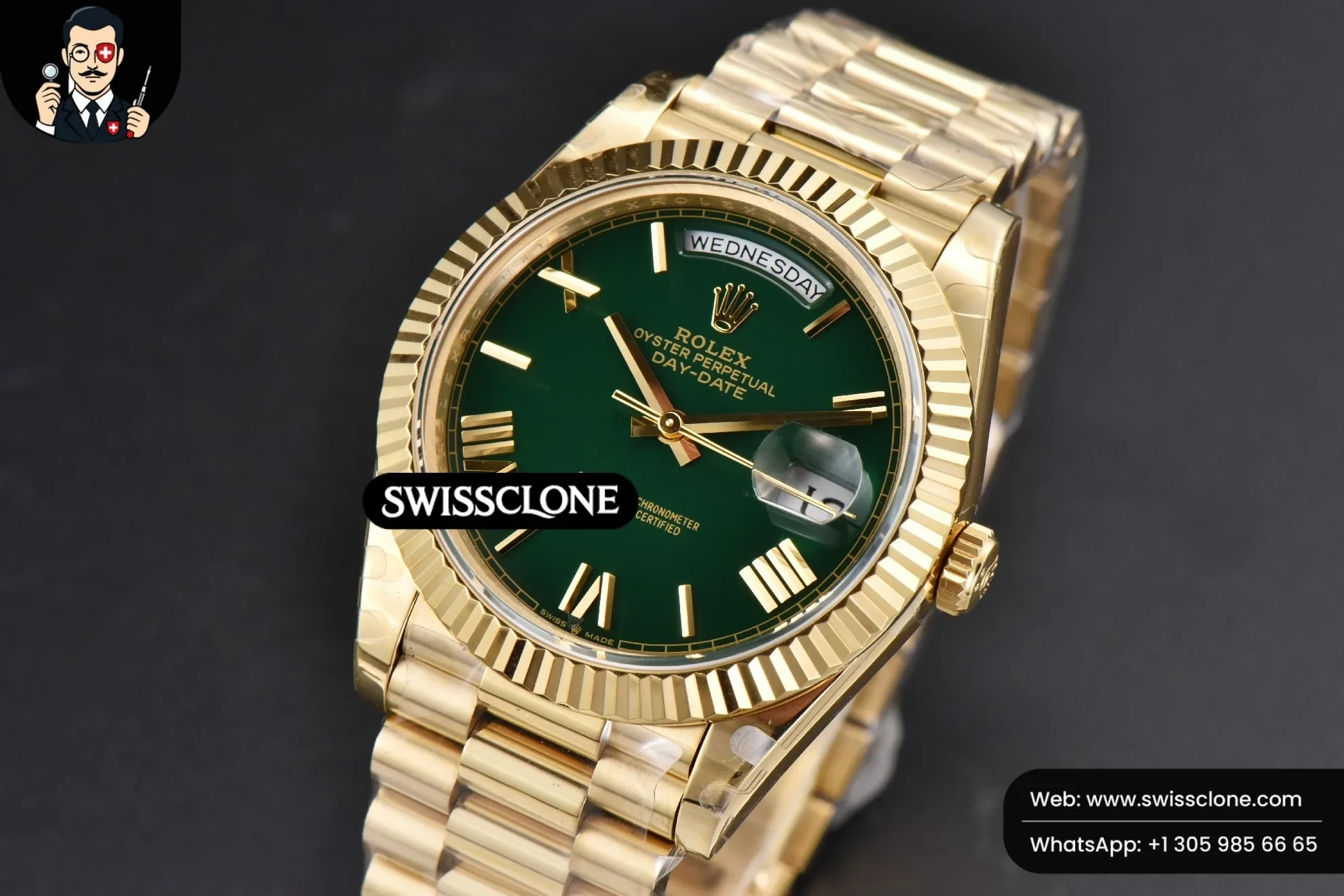 Rolex DayDate 40mm 904L Green Dial (SW-27162) 1:1 Super Clone - Bezel & Lateral Case Profile