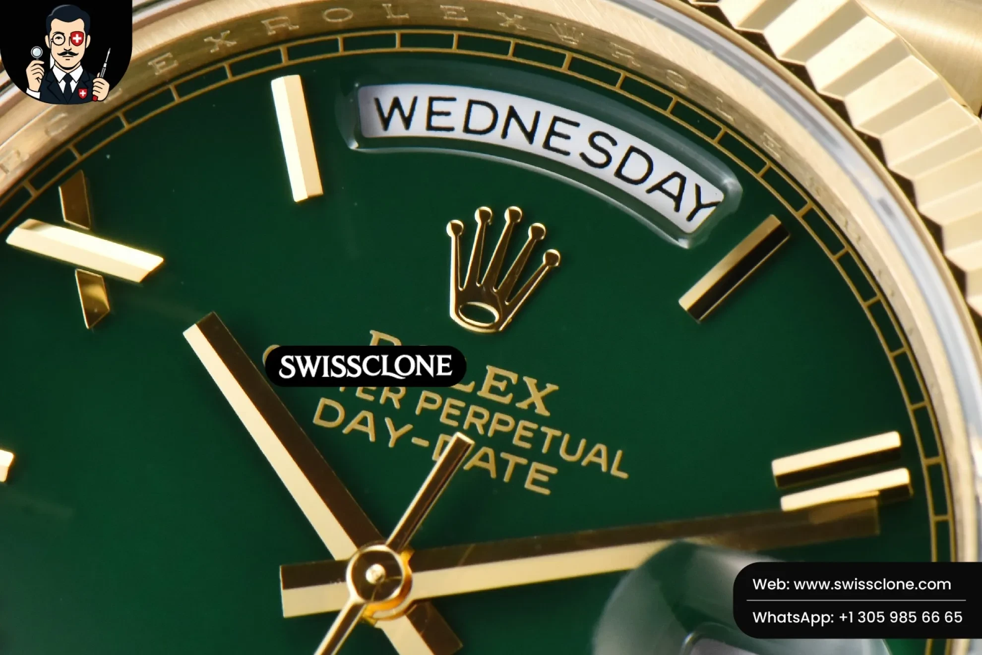 Rolex DayDate 40mm 904L Green Dial (SW-27162) 1:1 Super Clone - Clasp & Bracelet Brushed Finishing