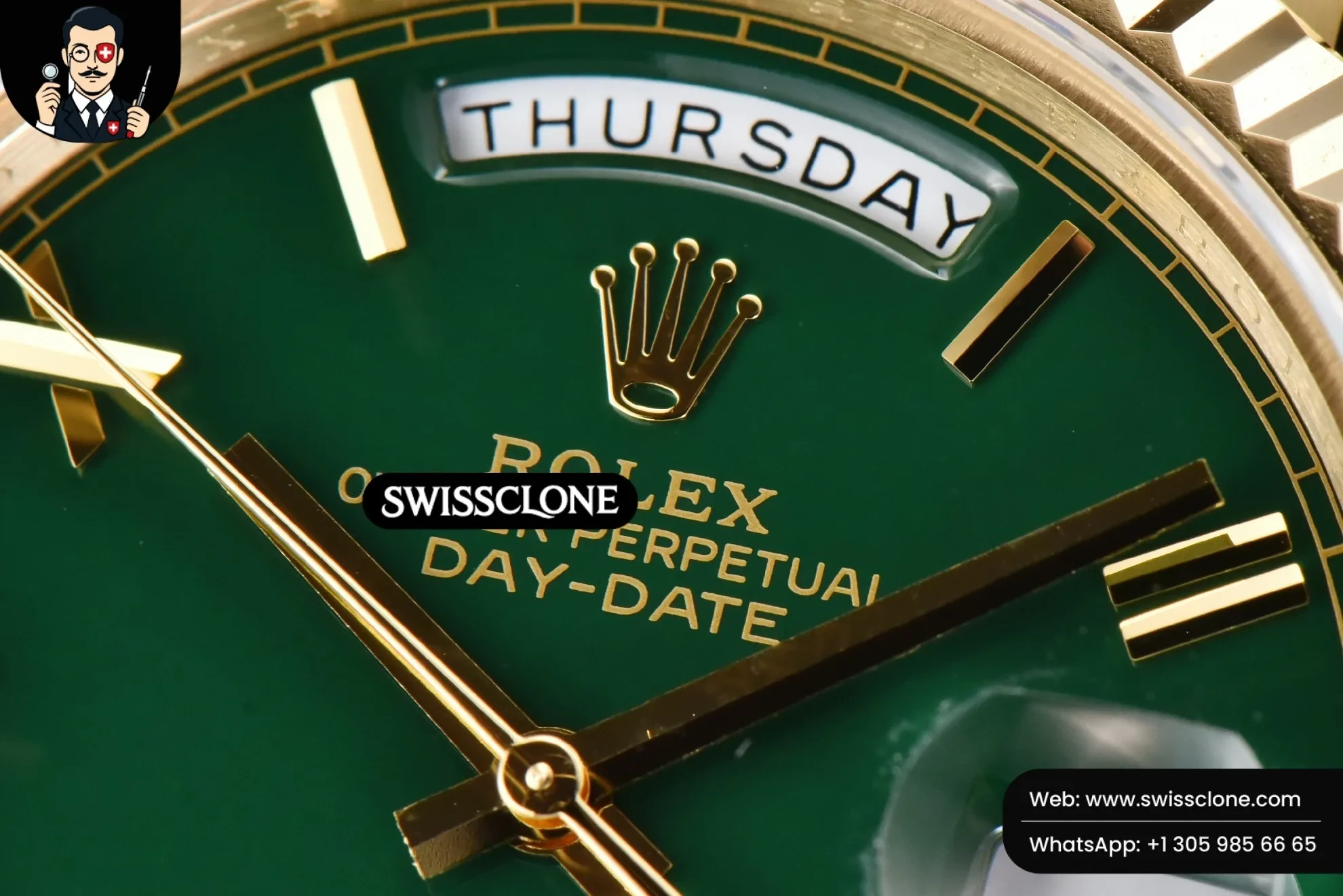 Rolex DayDate 40mm 904L Green Dial (SW-27170) 1:1 Super Clone - Clasp & Bracelet Brushed Finishing