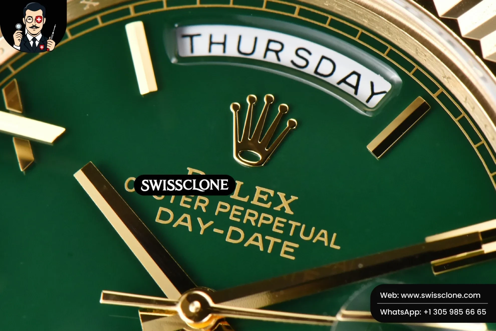Rolex DayDate 40mm 904L Green Dial (SW-27178) 1:1 Super Clone - Clasp & Bracelet Brushed Finishing