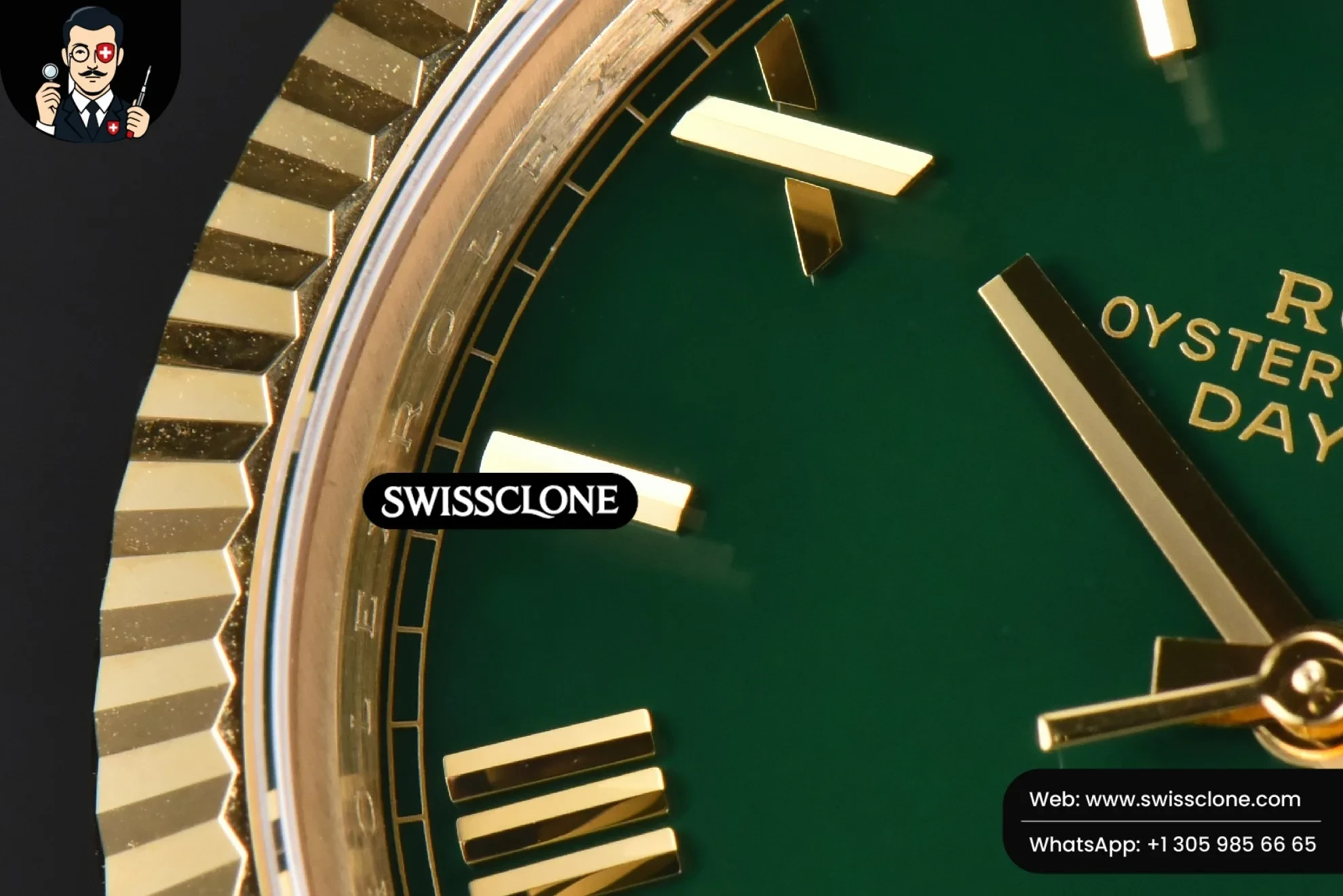 Rolex DayDate 40mm 904L Green Dial 1:1 Super Clone - Caseback & Cloned Calibre Movement