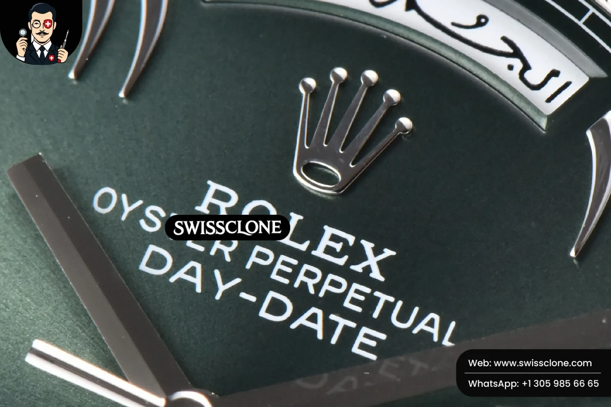 Rolex DayDate 40mm 904L Smooth Oliva Green Arabic Dial President 1:1 Super Clone - Caseback & Cloned Calibre Movement