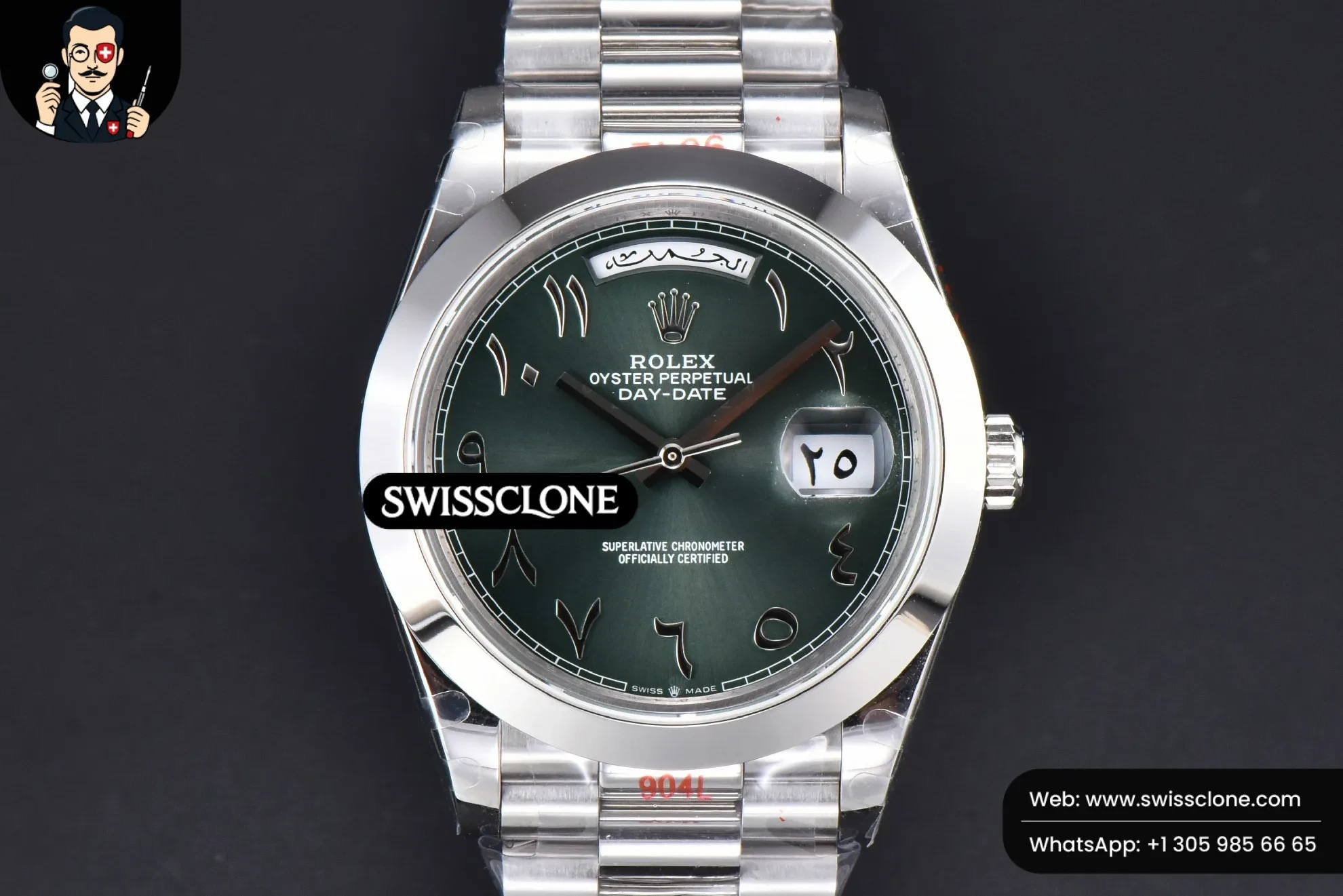 Rolex DayDate 40mm 904L Smooth Oliva Green Arabic Dial President