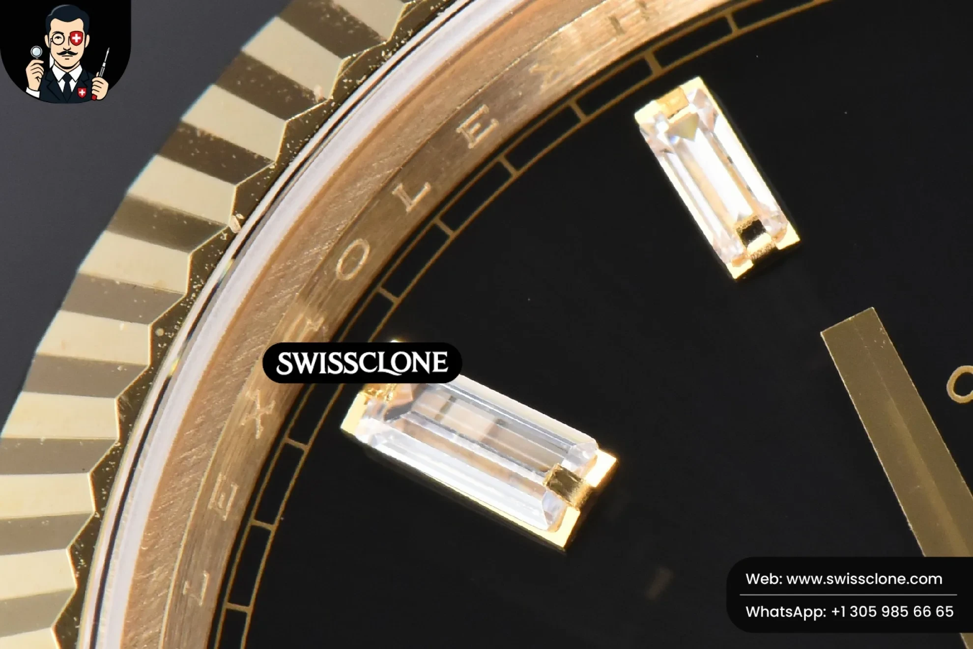 Rolex DayDate 40mm Black Dial Diamond Marker President 1:1 Super Clone - Clasp & Bracelet Finishing