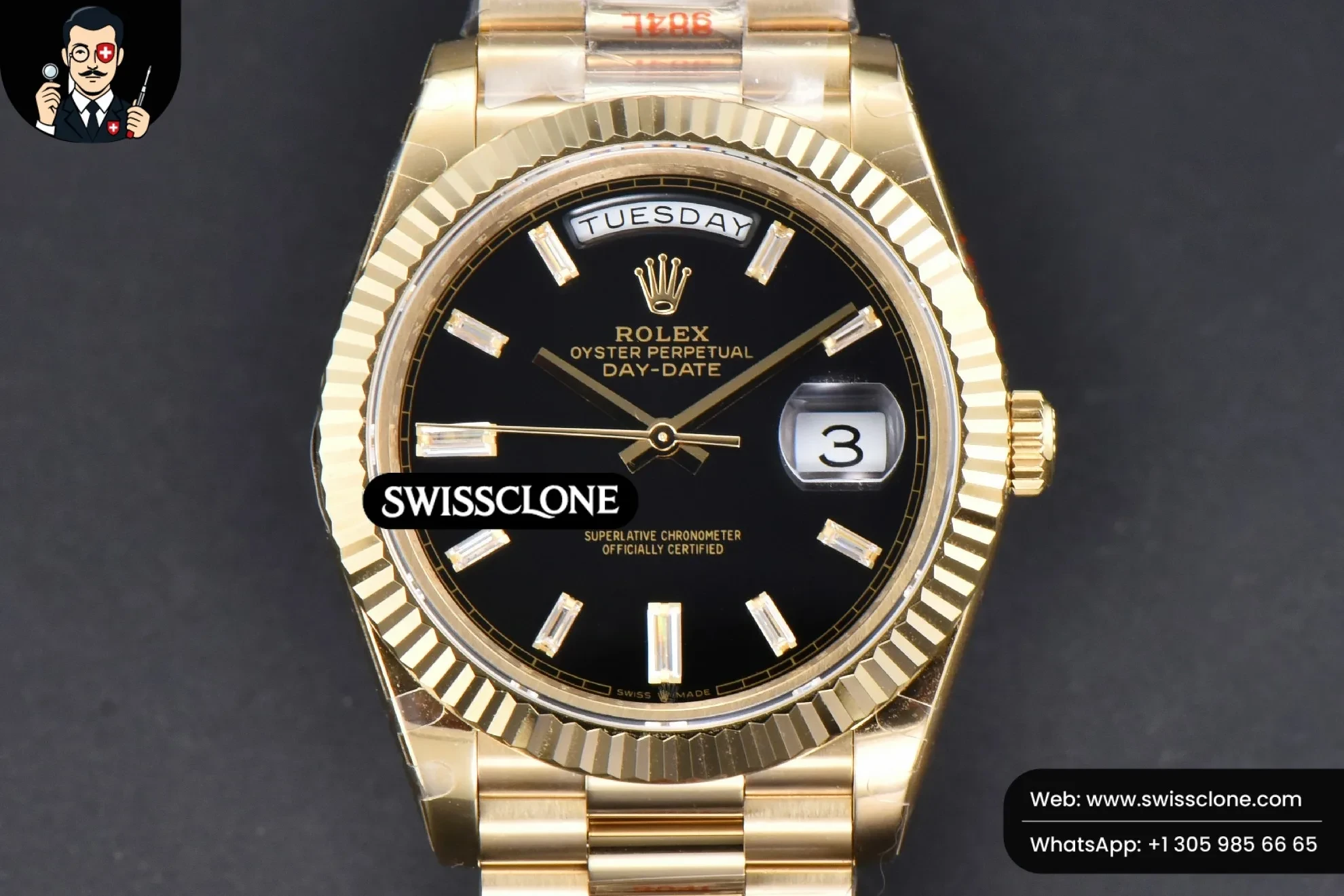 Rolex DayDate 40mm Black Dial Diamond Marker President