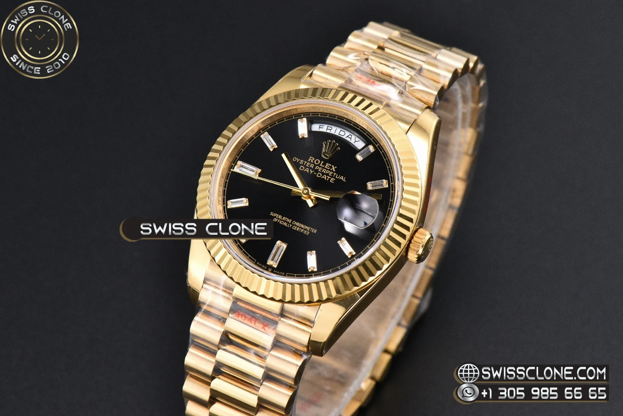 Rolex DayDate 40mm Black Dial Diamond Marker President VR3255 Tungsten 1:1 Super Clone - Bezel & Case Profile