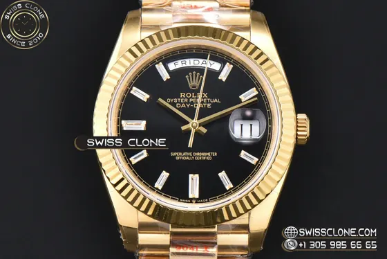 Rolex DayDate 40mm Black Dial Diamond Marker President VR3255 Tungsten 1:1 Super Clone - Clasp & Bracelet Finishing