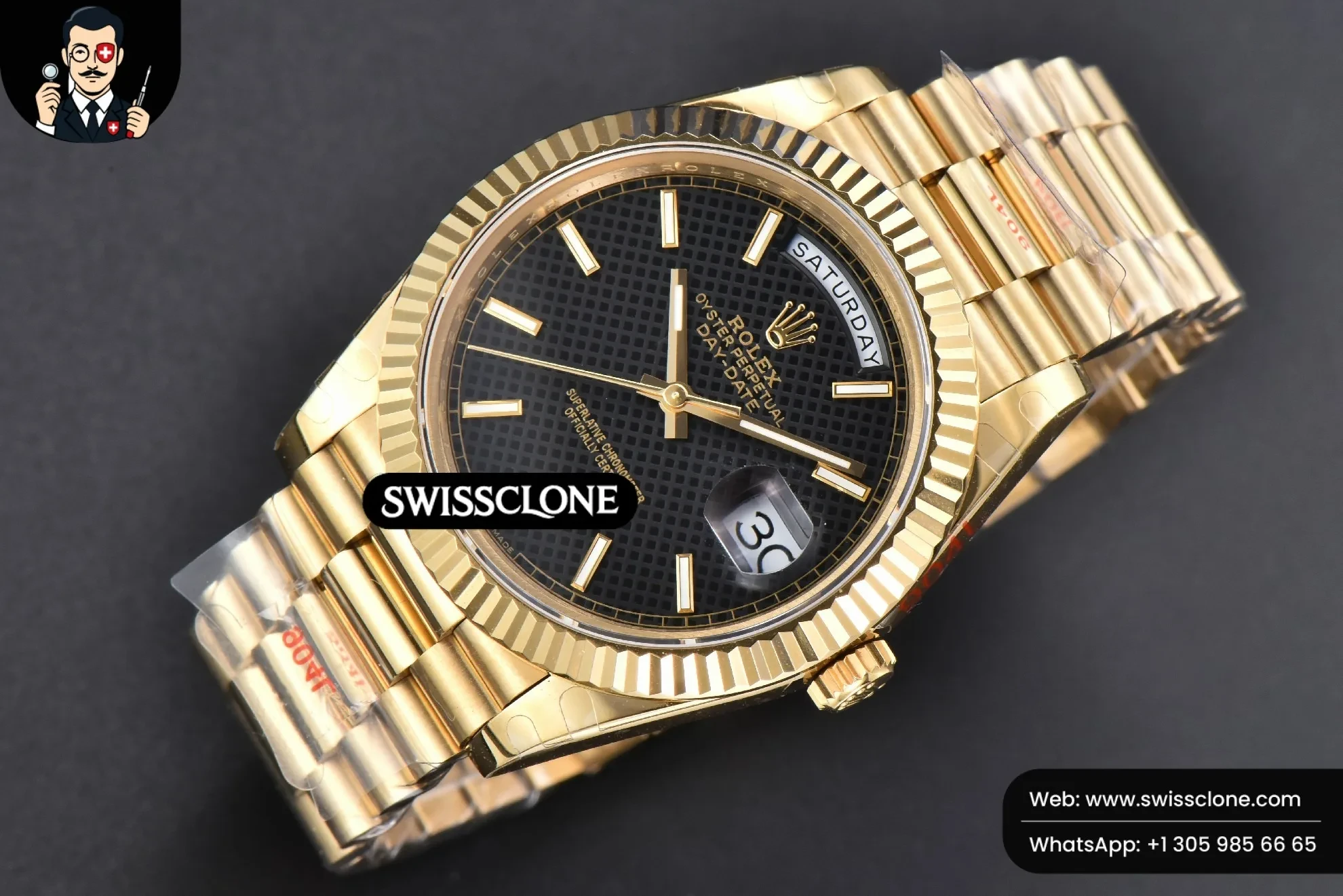 Rolex DayDate 40mm Black Dial Lume Marker President 1:1 Super Clone - Bezel & Case Profile