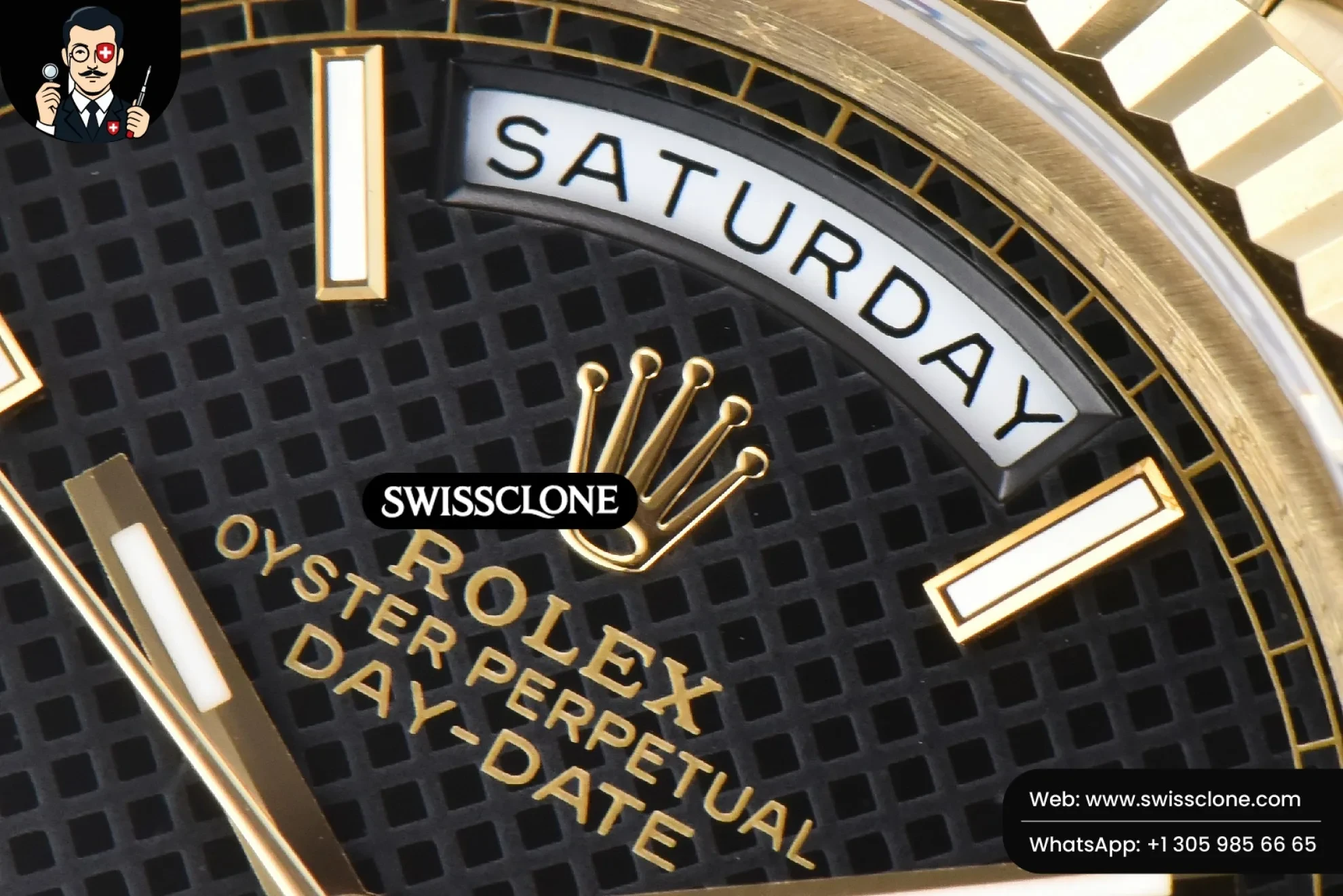 Rolex DayDate 40mm Black Dial Lume Marker President 1:1 Super Clone - Caseback & Cloned Calibre Movement