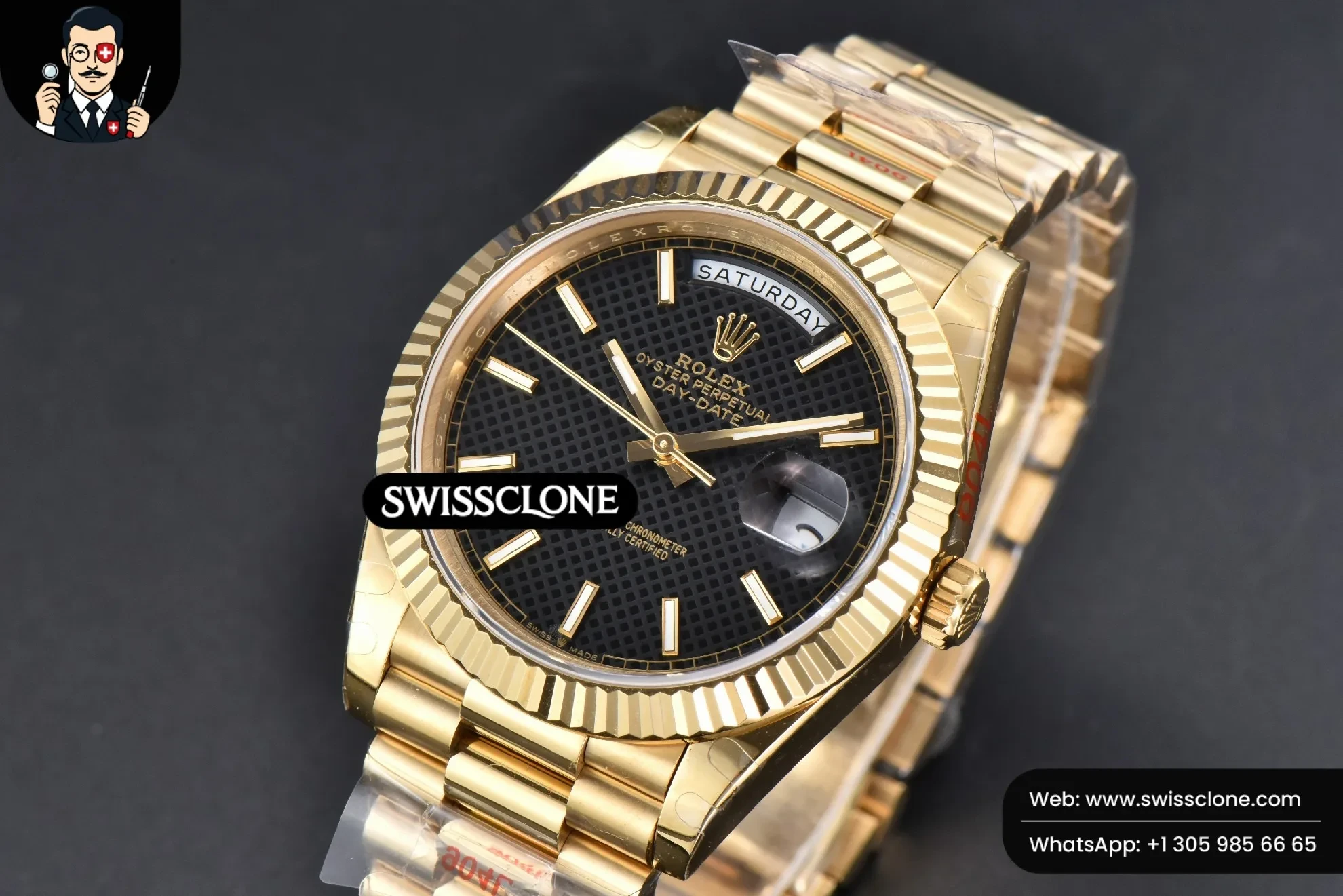 Rolex DayDate 40mm Black Dial Lume Marker President 1:1 Super Clone - Clasp & Bracelet Finishing