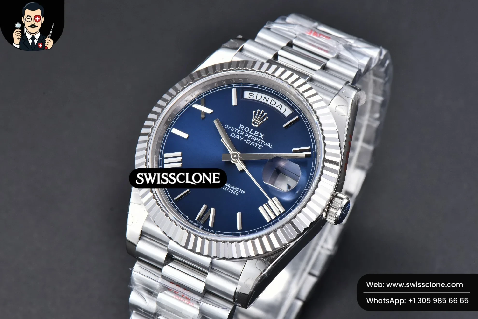 Rolex DayDate 40mm Blue Dial Roma Marker President 1:1 Super Clone - Clasp & Bracelet Finishing