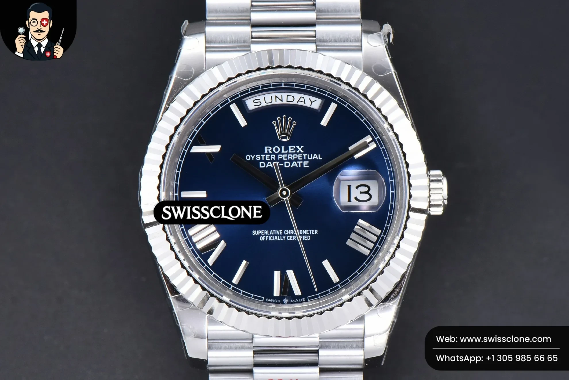 Rolex DayDate 40mm Blue Dial Roma Marker President