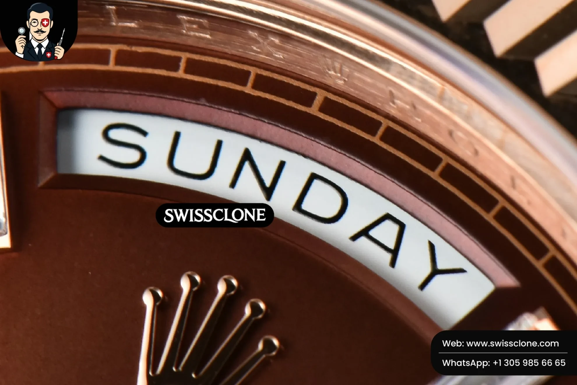 Rolex DayDate 40mm Brown Dial Diamond Marker 1:1 Super Clone - Caseback & Cloned Calibre Movement